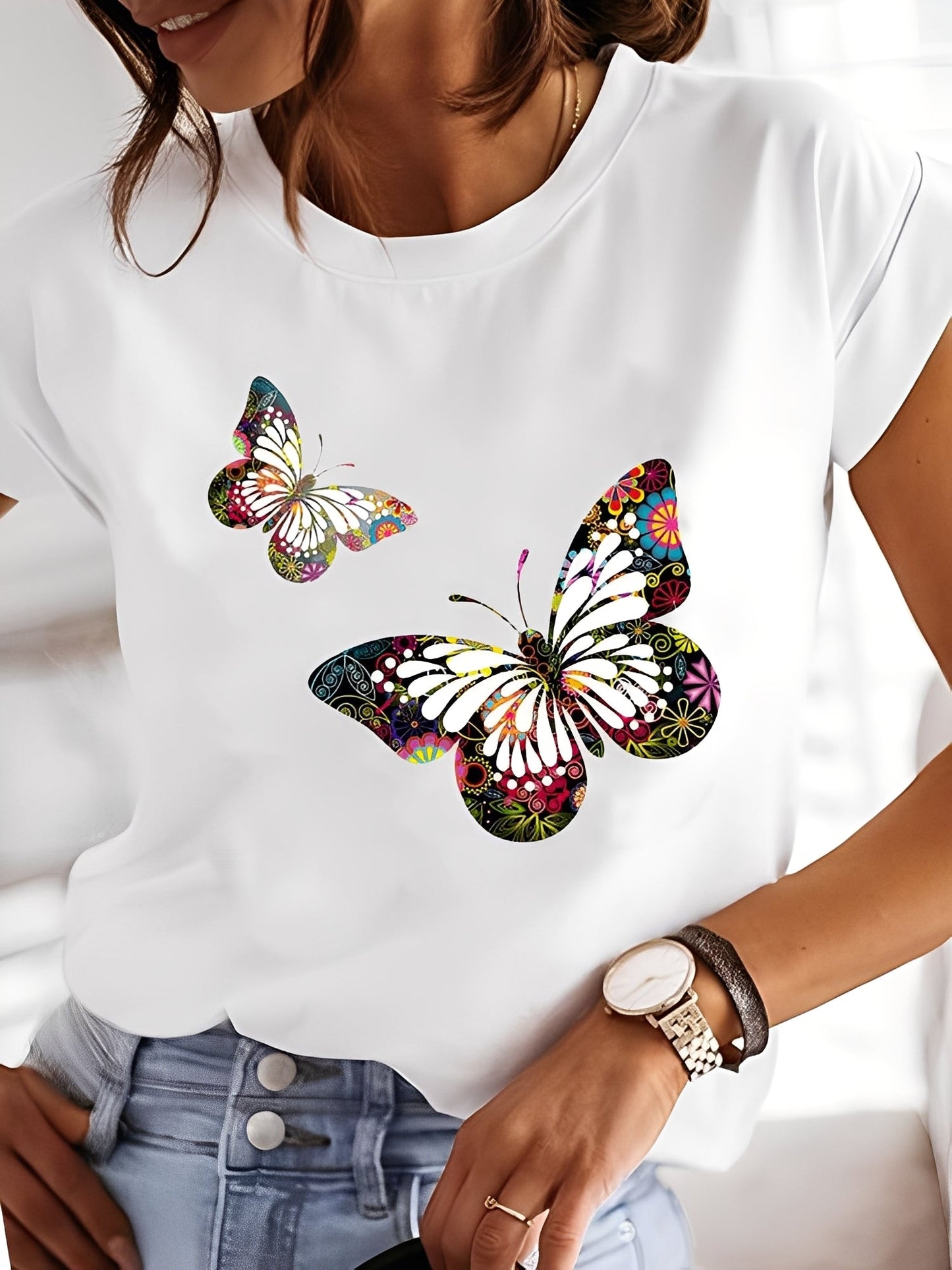 Annalise - Damen-Shirt mit Mustern und kurzen Ärmeln
