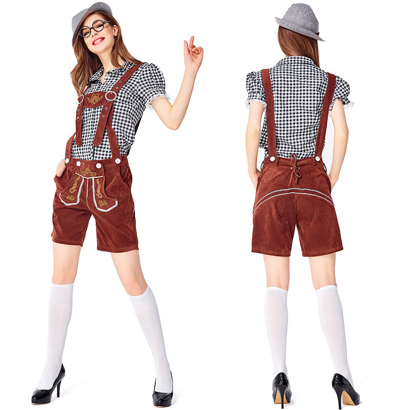 Dahlia - Oktoberfest-Kleidung mit karierter Latzhose für Frauen