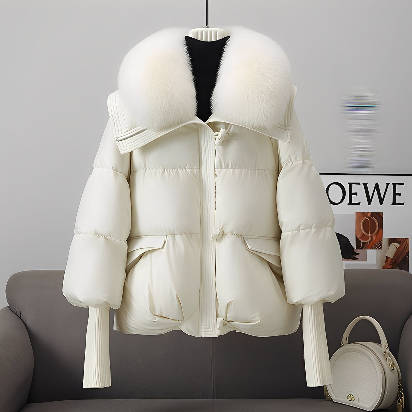 Victoria - moderne Frauen-Windjacke mit Daunen und Pelzkragen