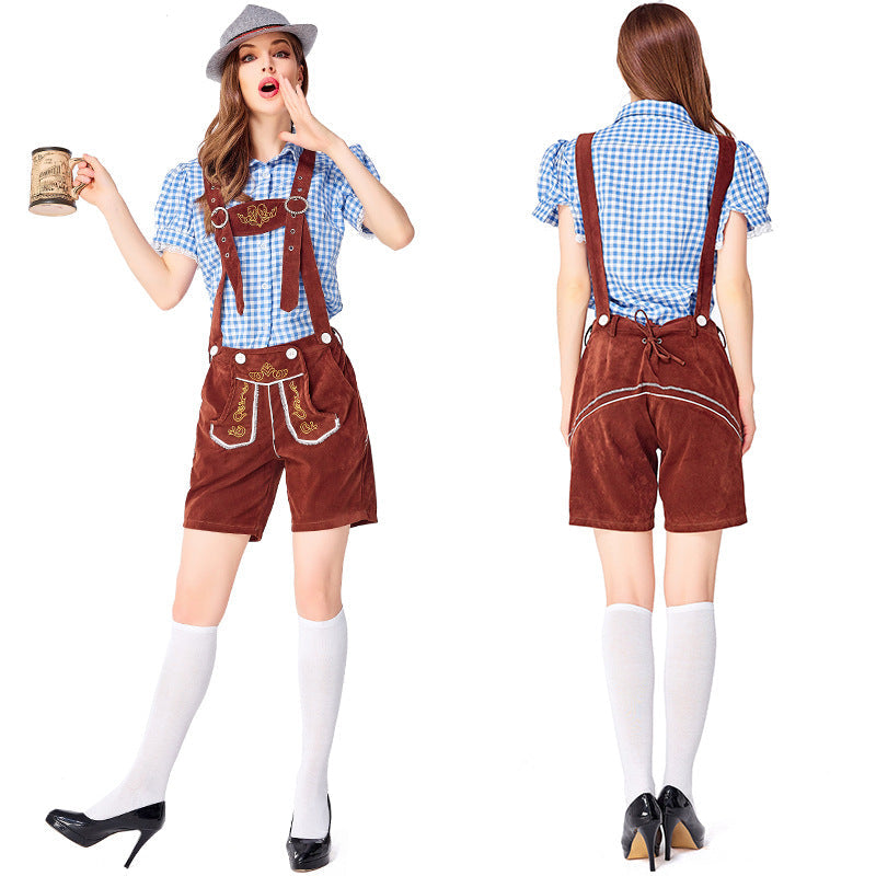 Dahlia - Oktoberfest-Kleidung mit karierter Latzhose für Frauen