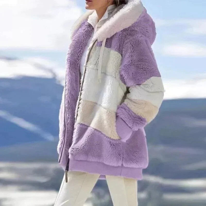 Alice – Flauschige Tweed-Jacke mit Wollfütterung und Kapuze