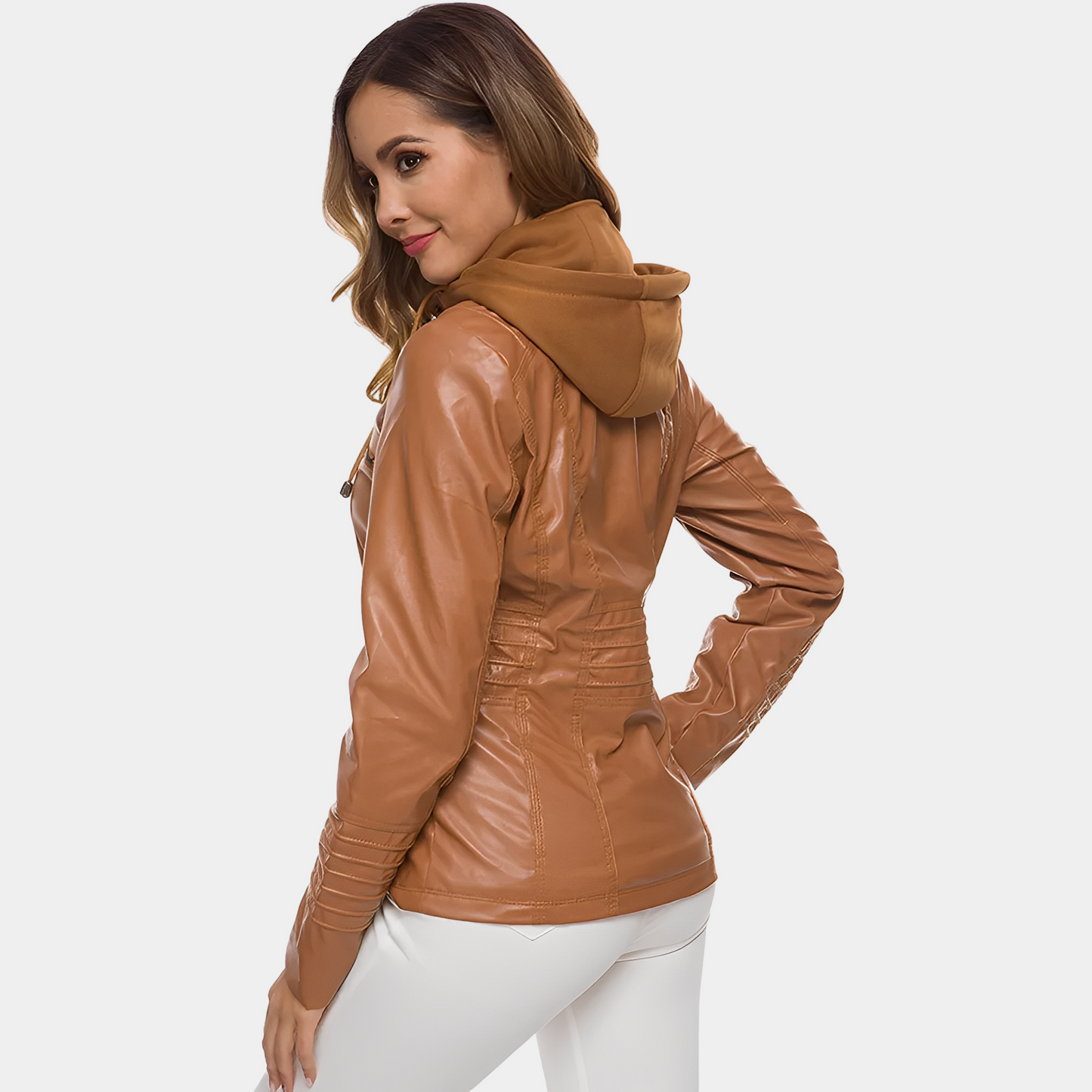 Jaylene - Moderne wasserdichte Damen-Lederjacke mit Kapuze