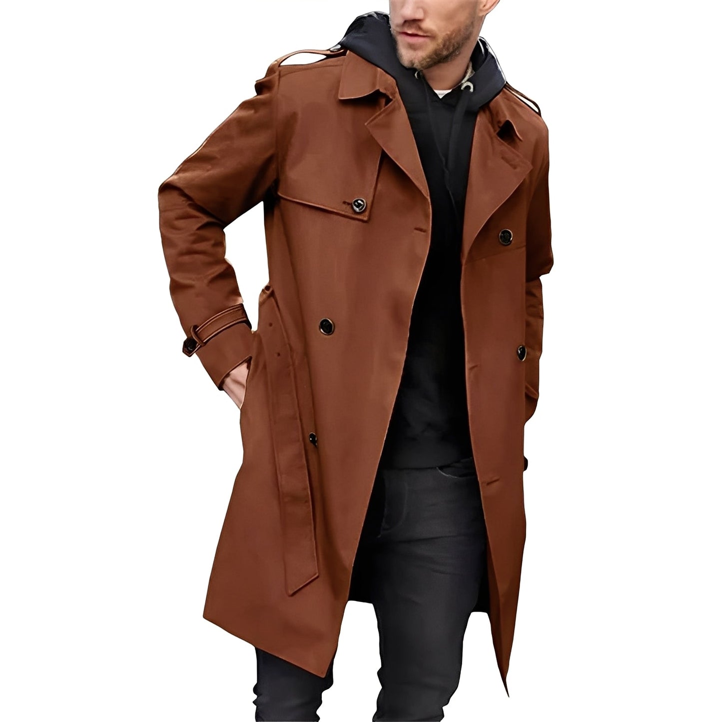 Jaycob - Vielseitiger, langer Herren-Trenchcoat mit doppelter Knopfleiste