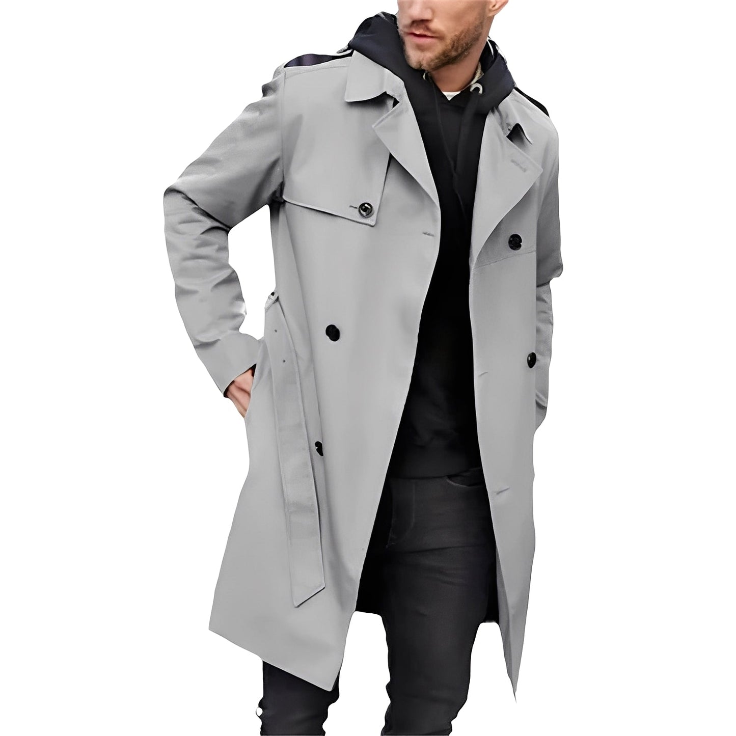 Jaycob - Vielseitiger, langer Herren-Trenchcoat mit doppelter Knopfleiste