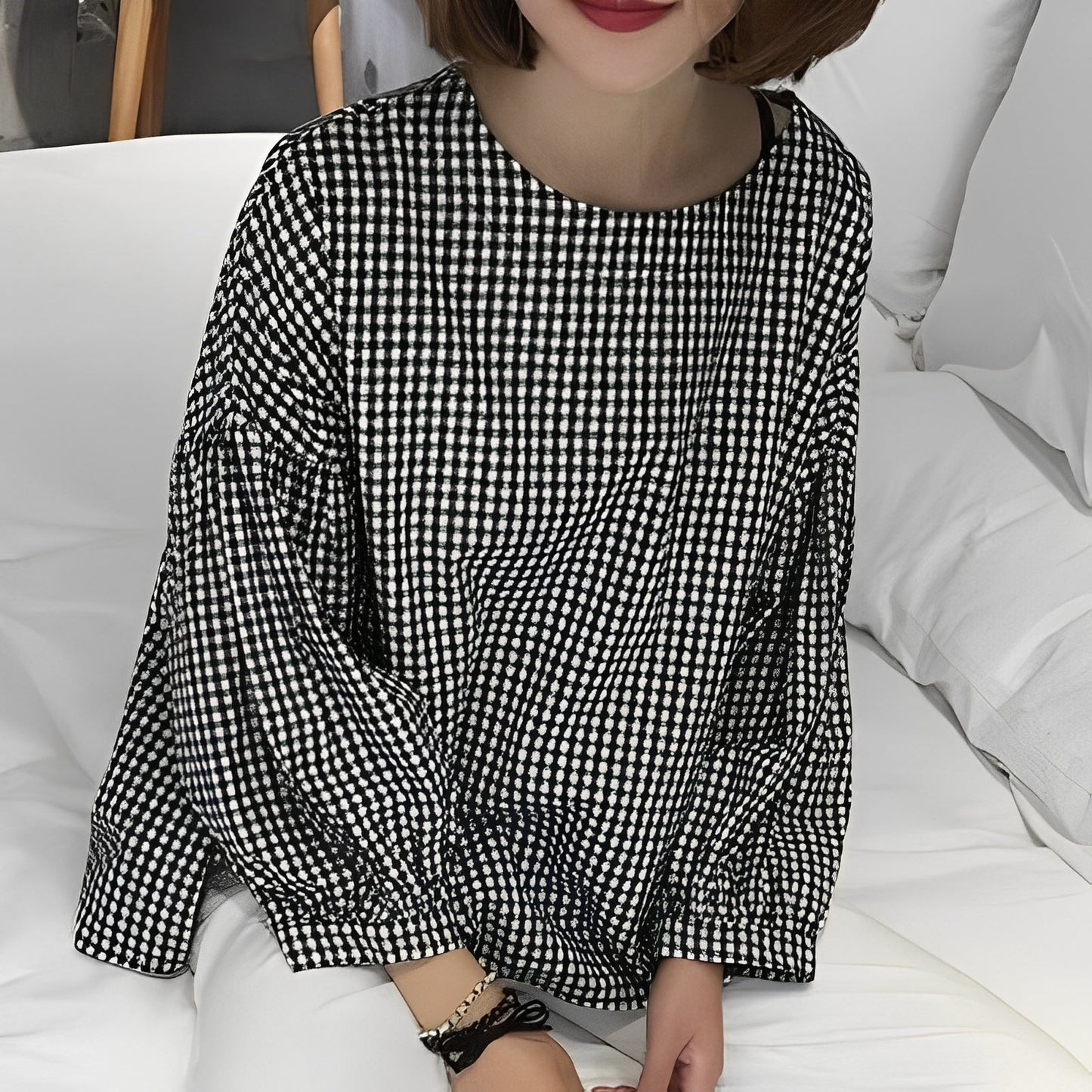 Tahlia - Lässige karierte Bluse mit asymmetrischem Design für Frauen