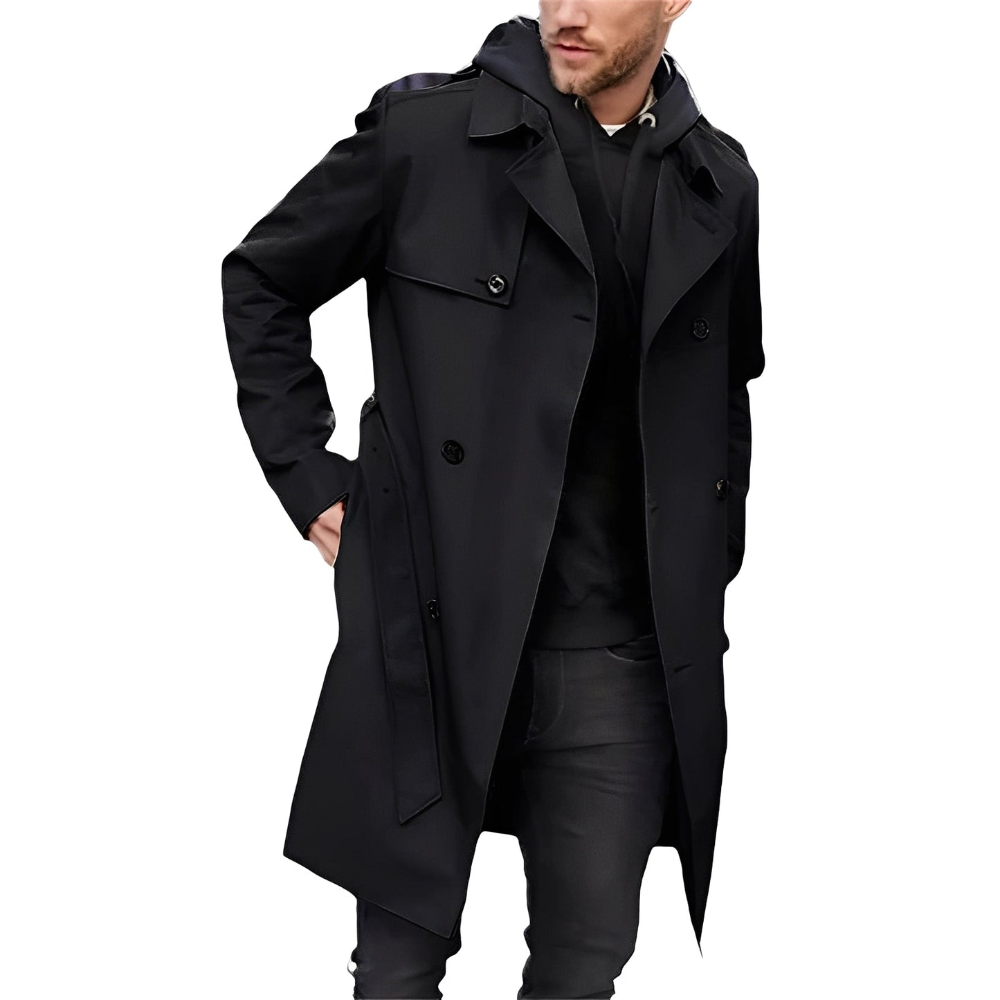 Jaycob - Vielseitiger, langer Herren-Trenchcoat mit doppelter Knopfleiste
