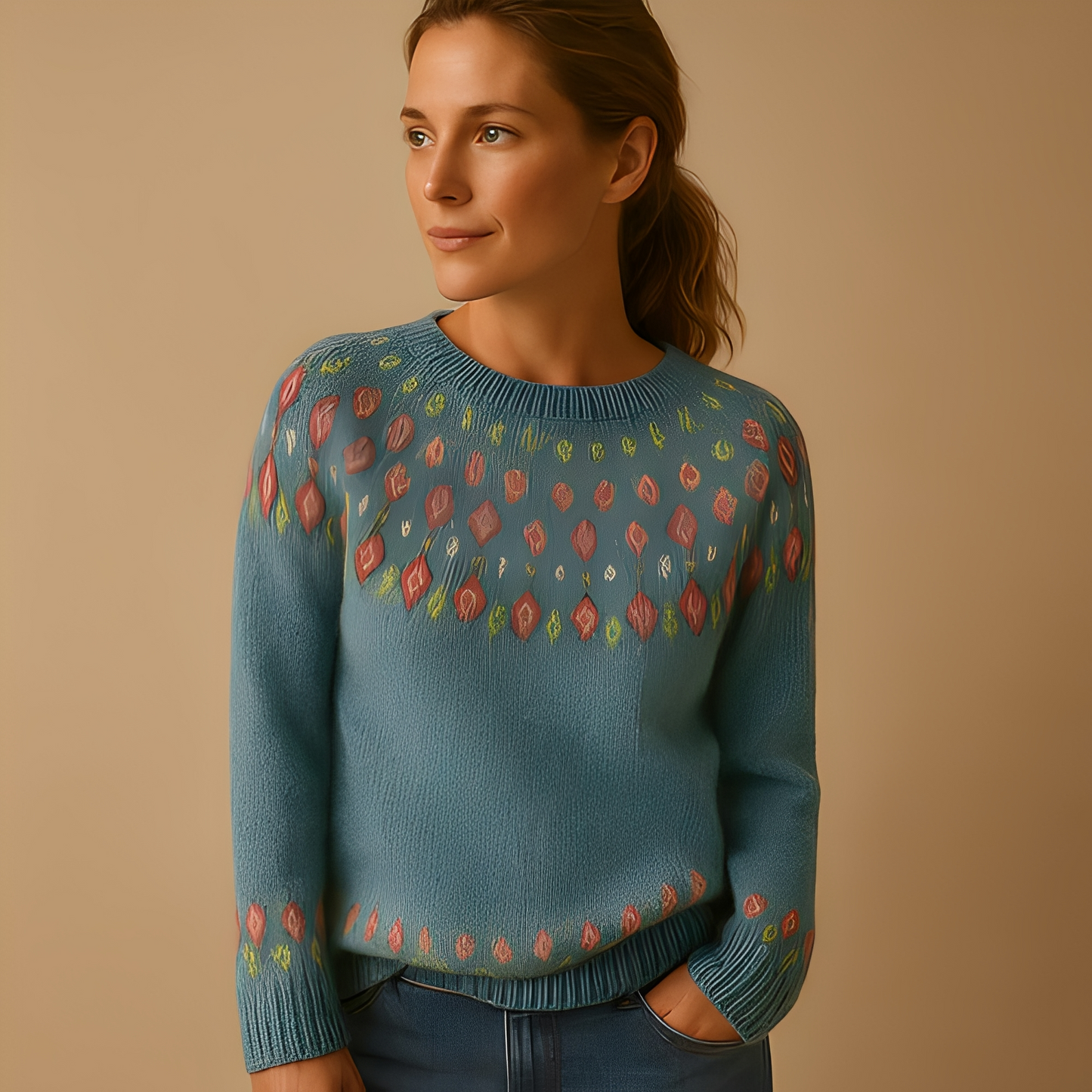 Aldreda - Damenpullover aus Wolle mit außergewöhnlichem Muster