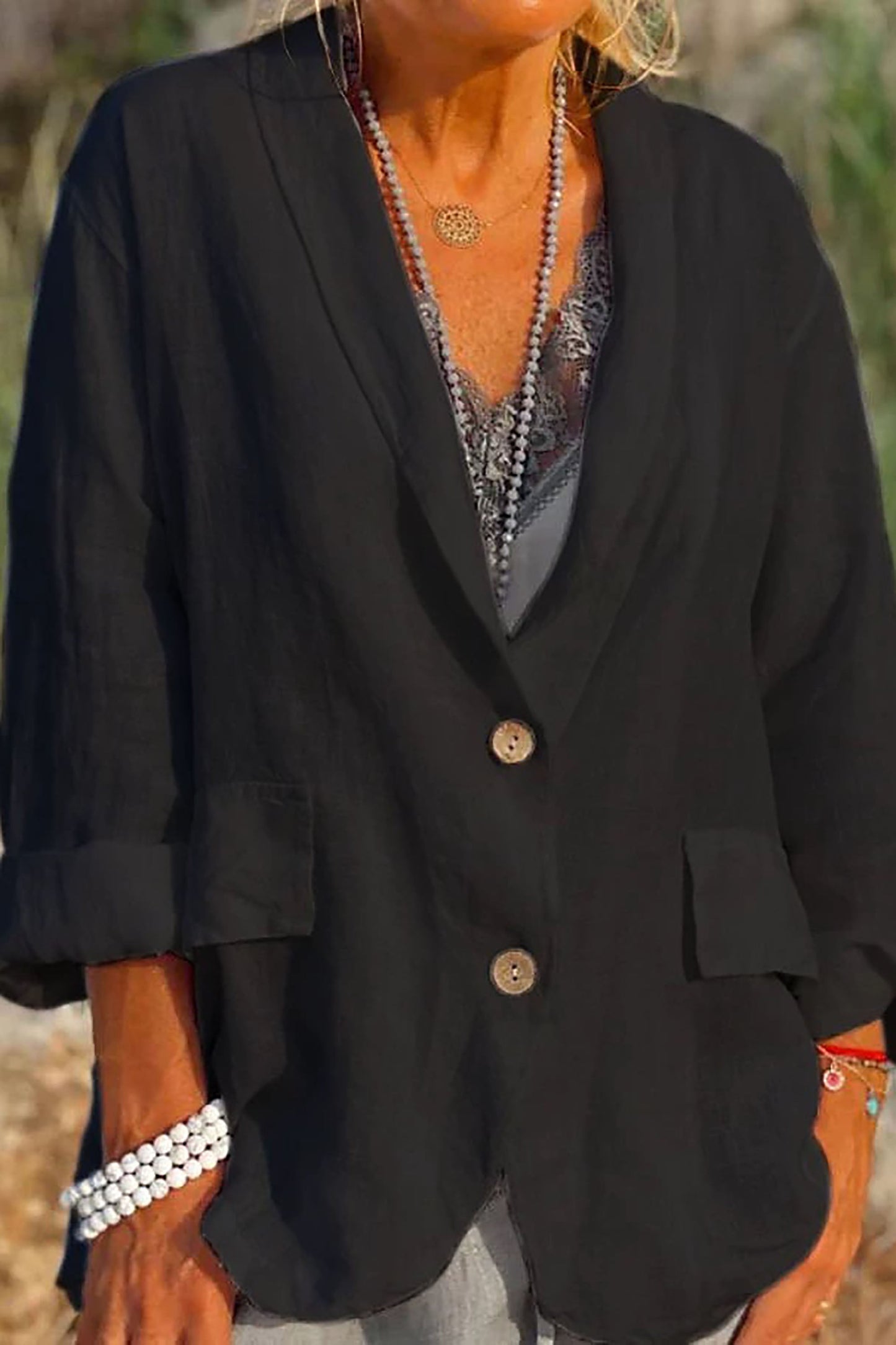 Jessica – Women's linen jacket, light, with button closure