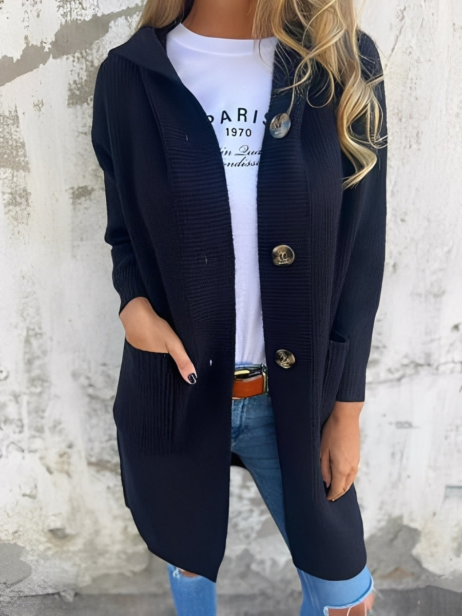 Suzanna - Langer, entspannter Damen-Cardigan mit Kapuze