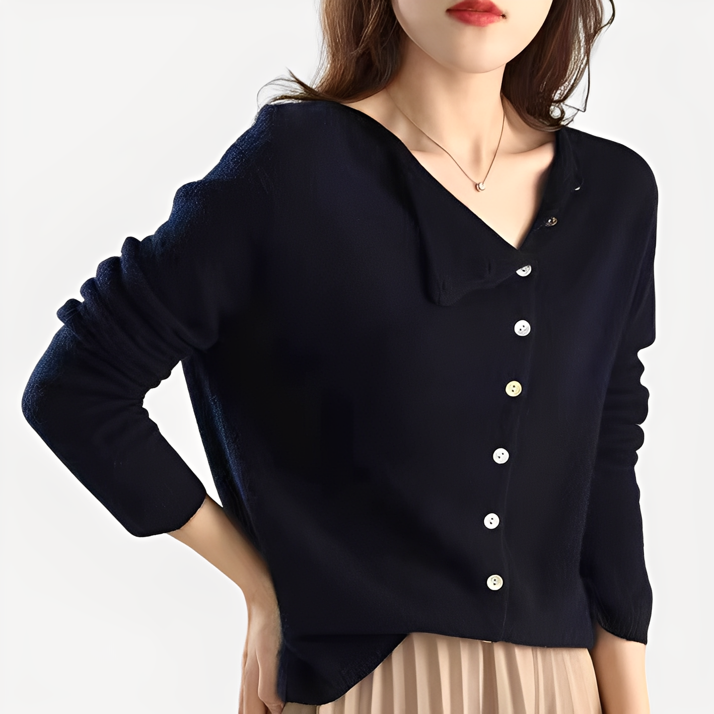 Daria - Elegante, warme Damenstrickjacke mit einem Knopf