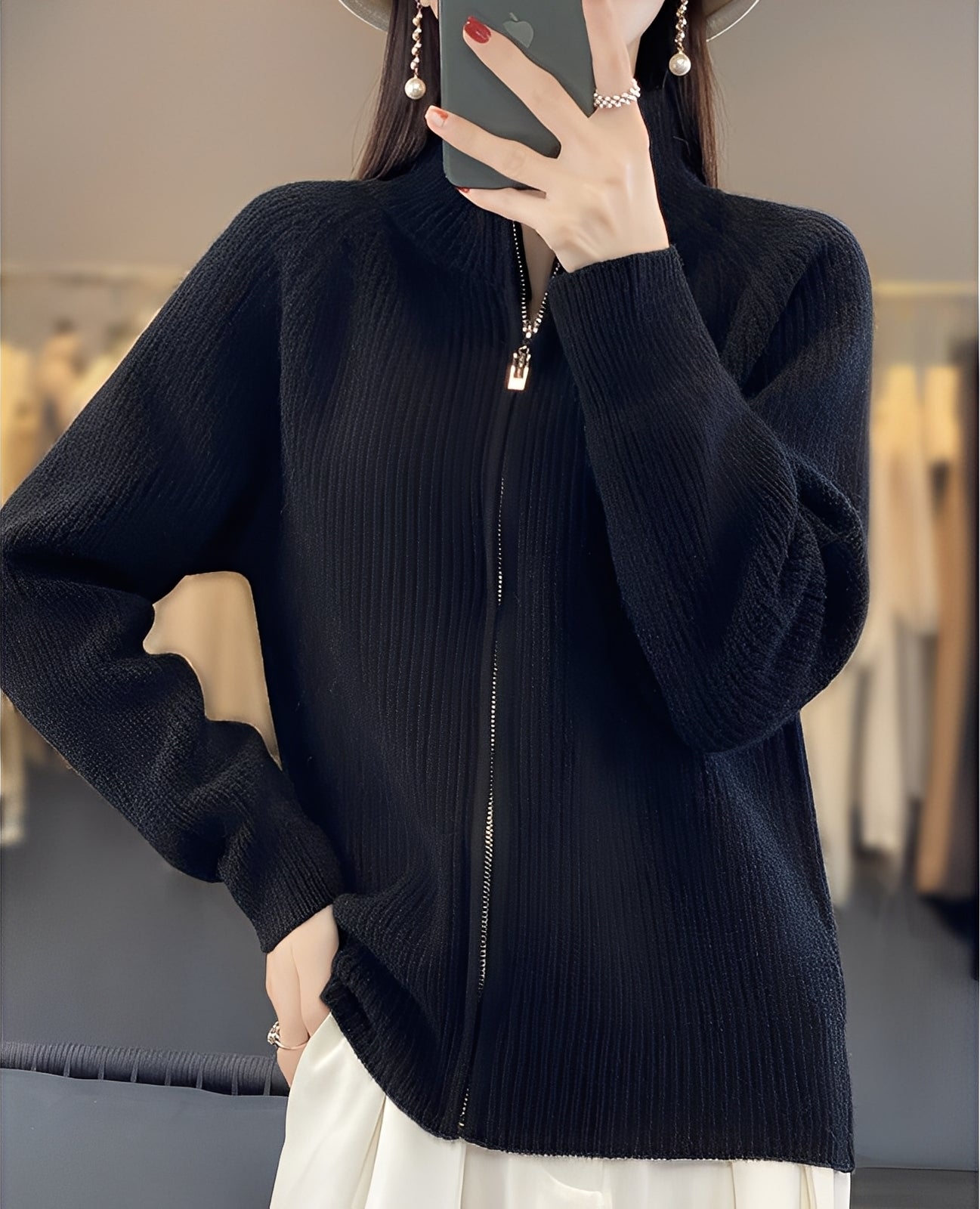 Margaret - Damen-Wolljacke mit Reißverschluss