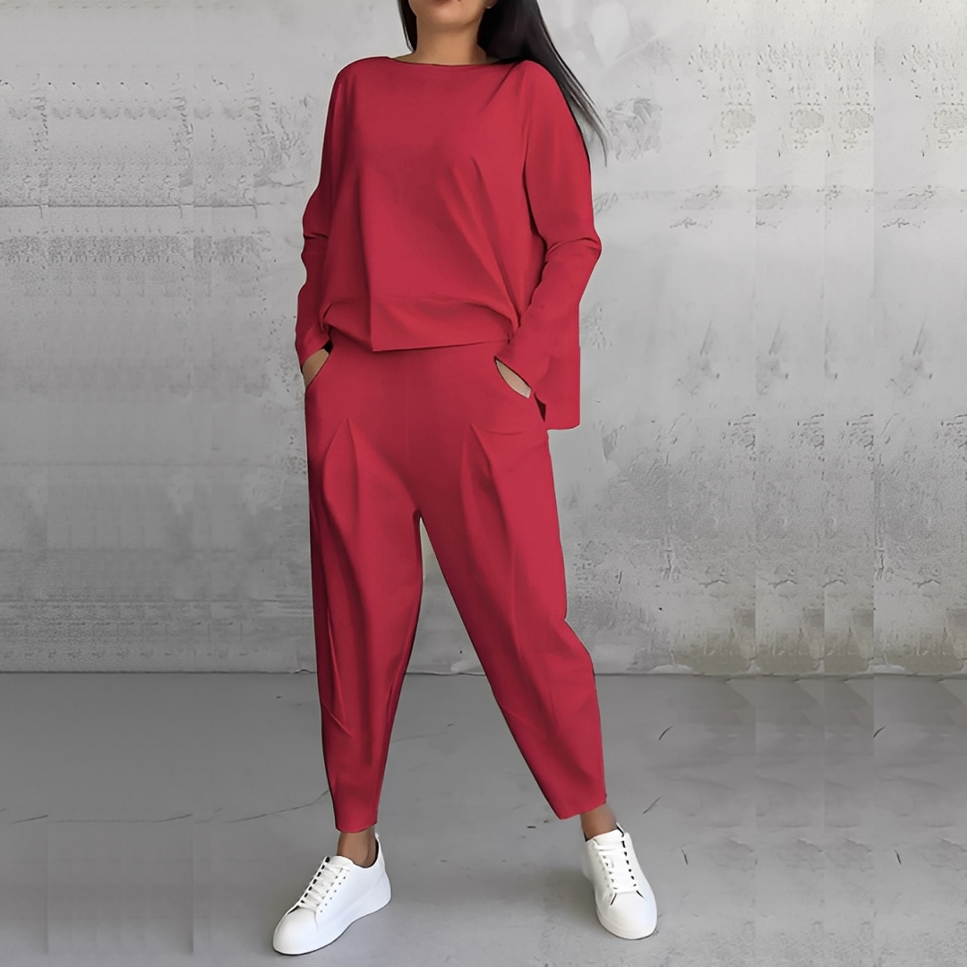 Mélisande - Damen-Set mit Pullover und Hose in Rundhals-Design