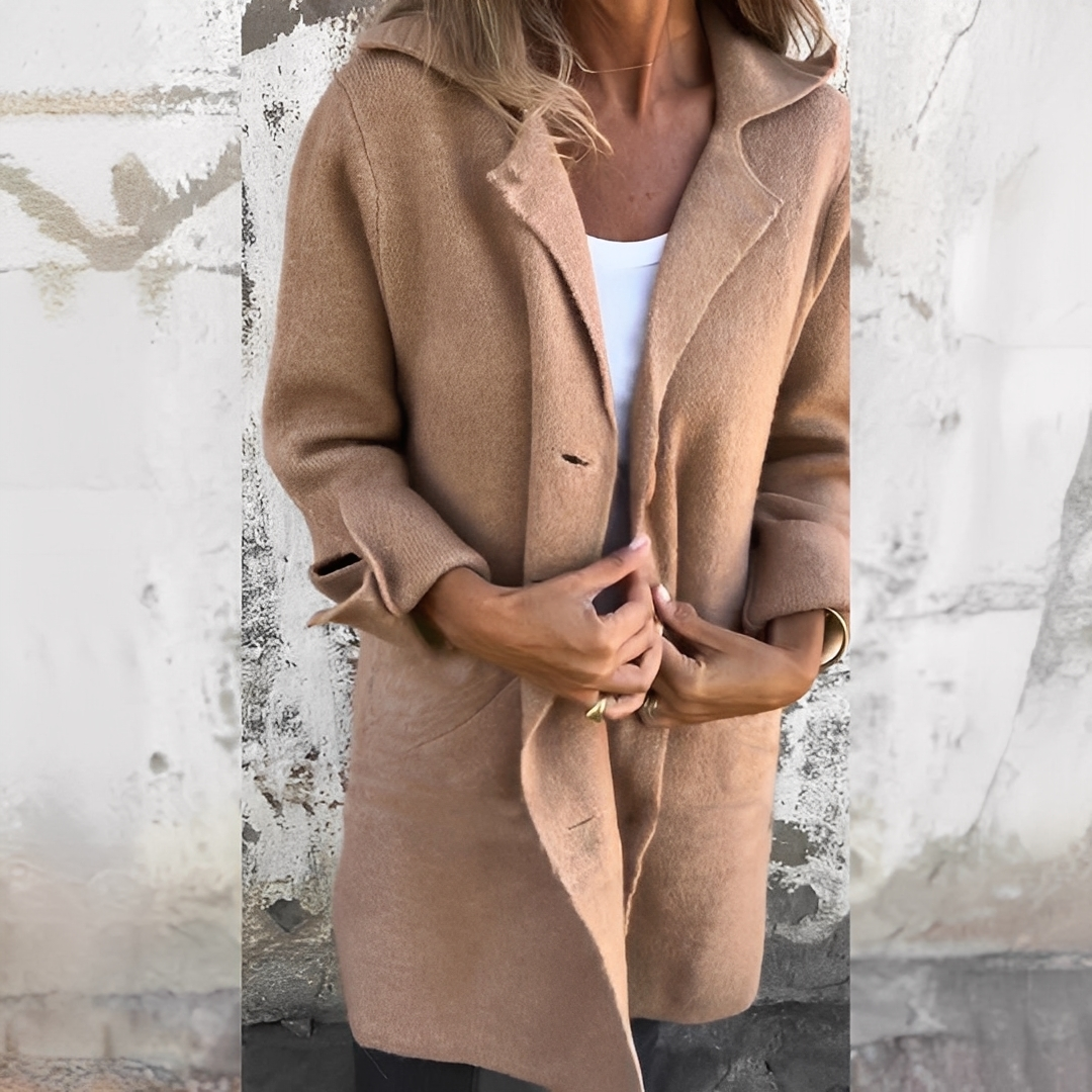 Odile - Langer, lässiger Damenmantel mit Revers