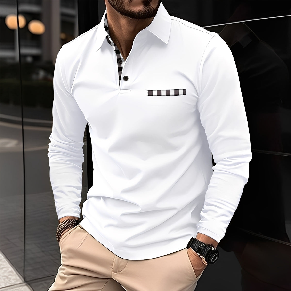 Maxence - Herren Langarm-Poloshirt im einfachen Stil