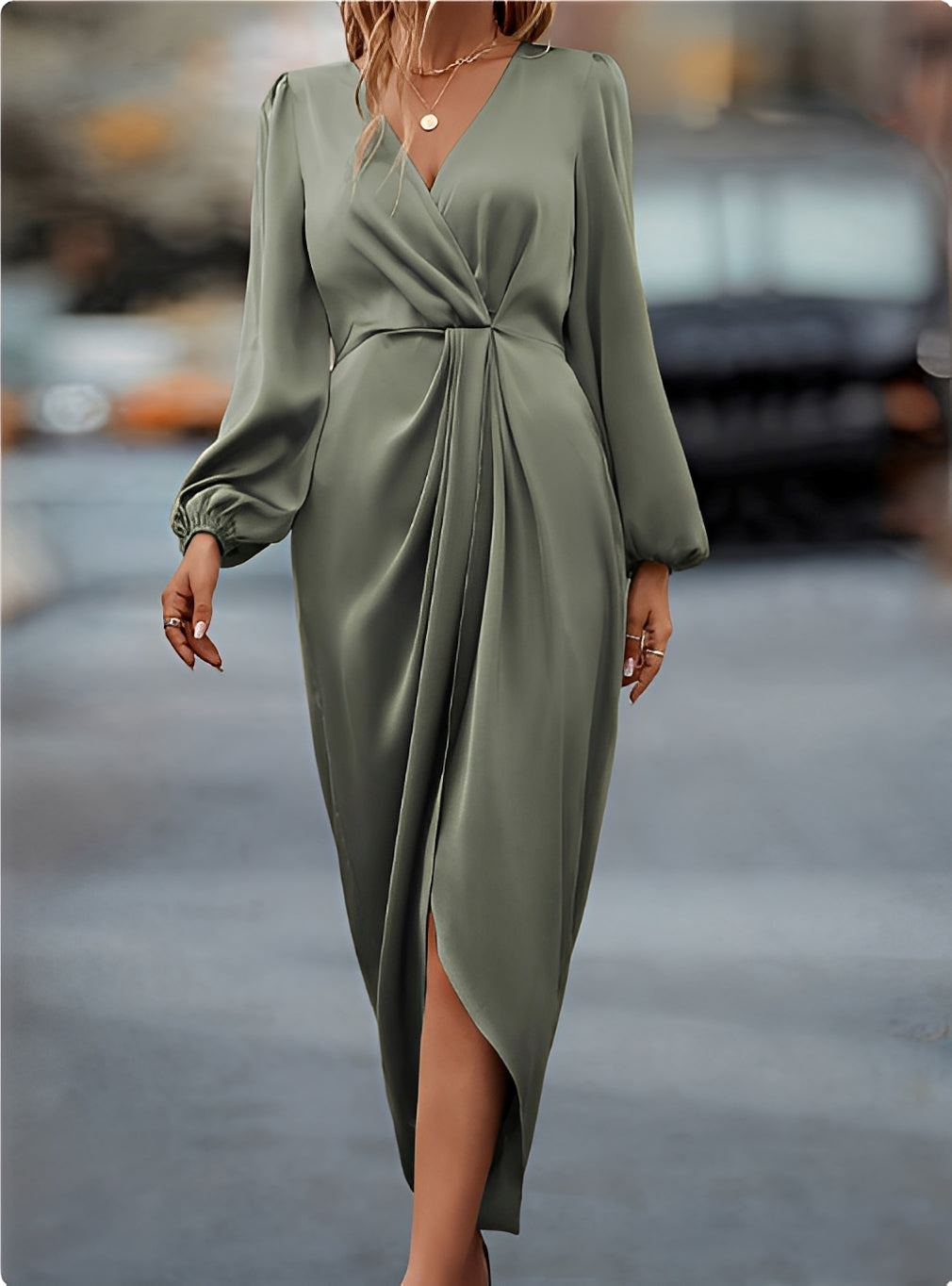 Diantha - Schickes Damenkleid mit geschlitzten Laternenärmeln
