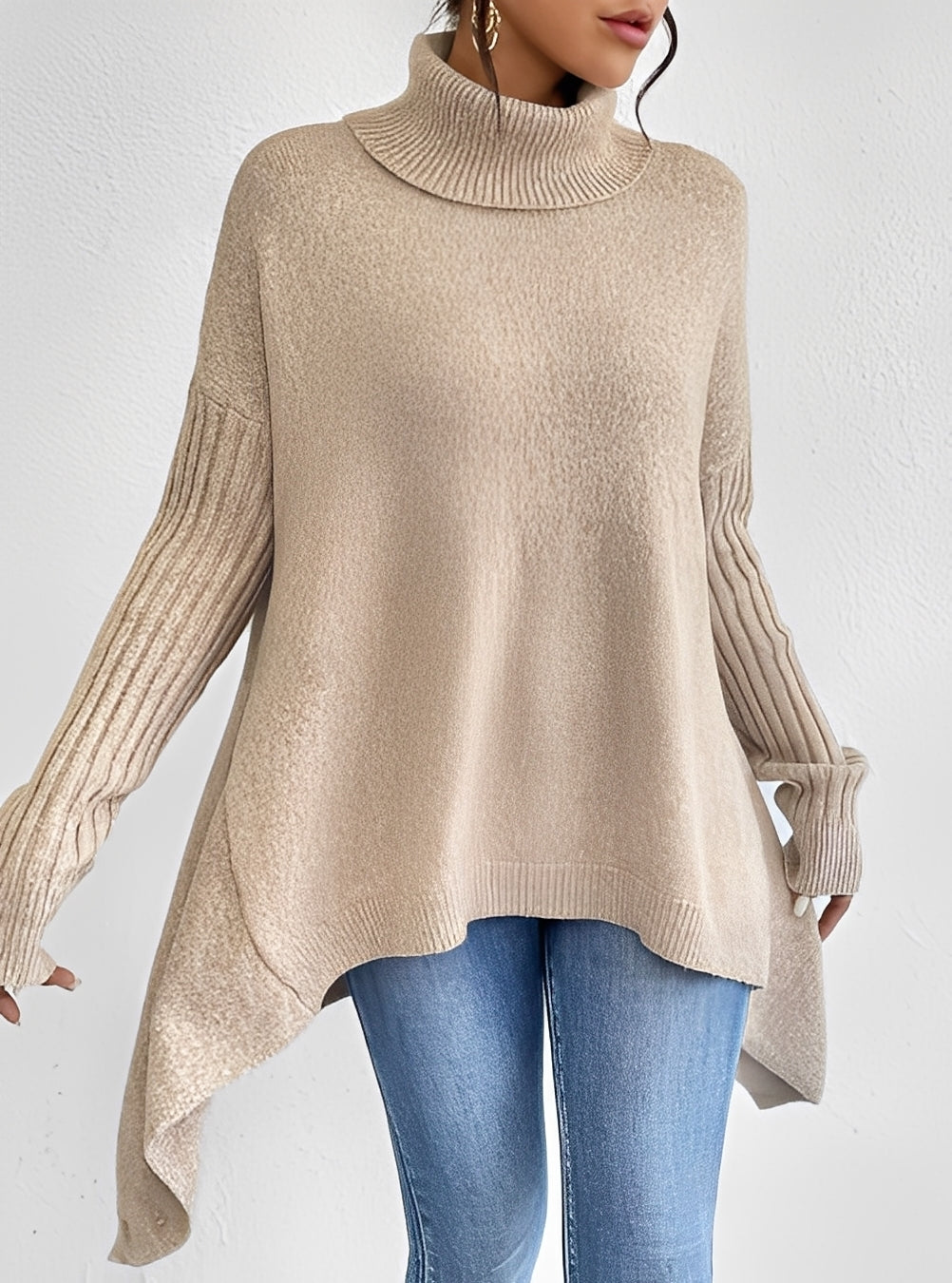 Wendy - Eleganter langer Damenpullover mit Rollkragen