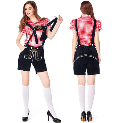Dahlia - Oktoberfest-Kleidung mit karierter Latzhose für Frauen