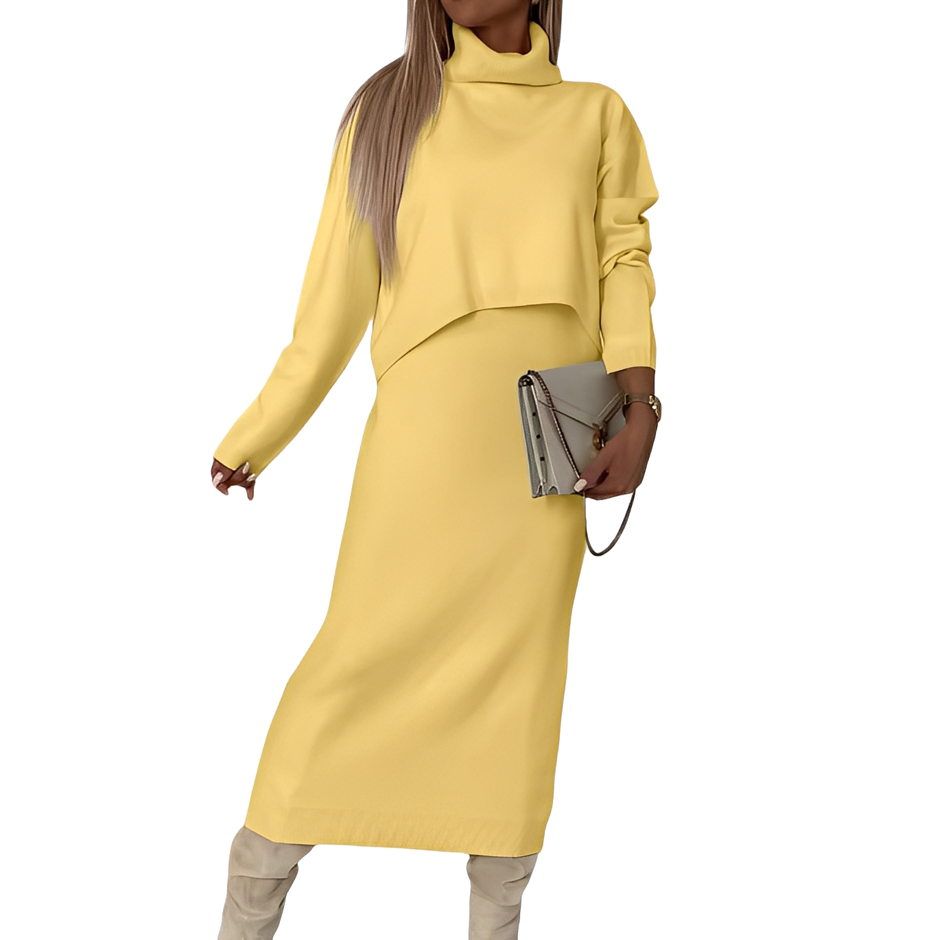 Natalee - Modisches Damen-Set mit Rollkragenpullover und Rock
