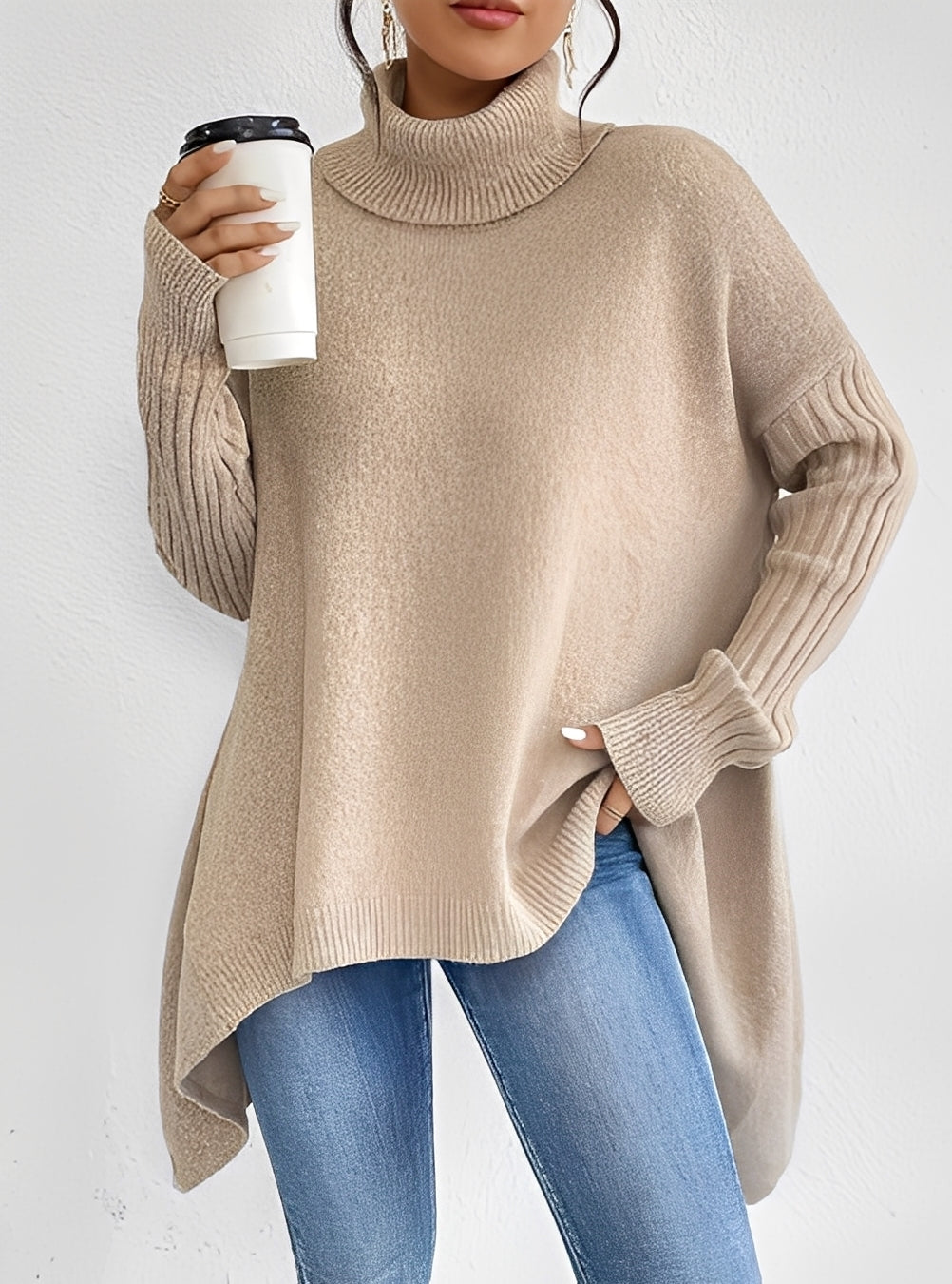 Wendy - Eleganter langer Damenpullover mit Rollkragen