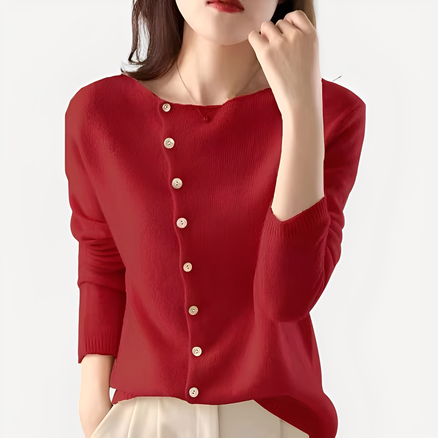 Daria - Elegante, warme Damenstrickjacke mit einem Knopf