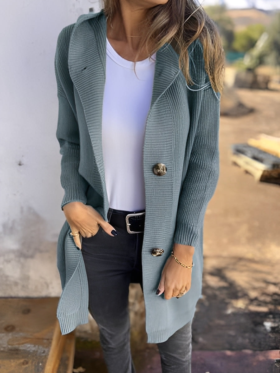 Suzanna - Langer, entspannter Damen-Cardigan mit Kapuze