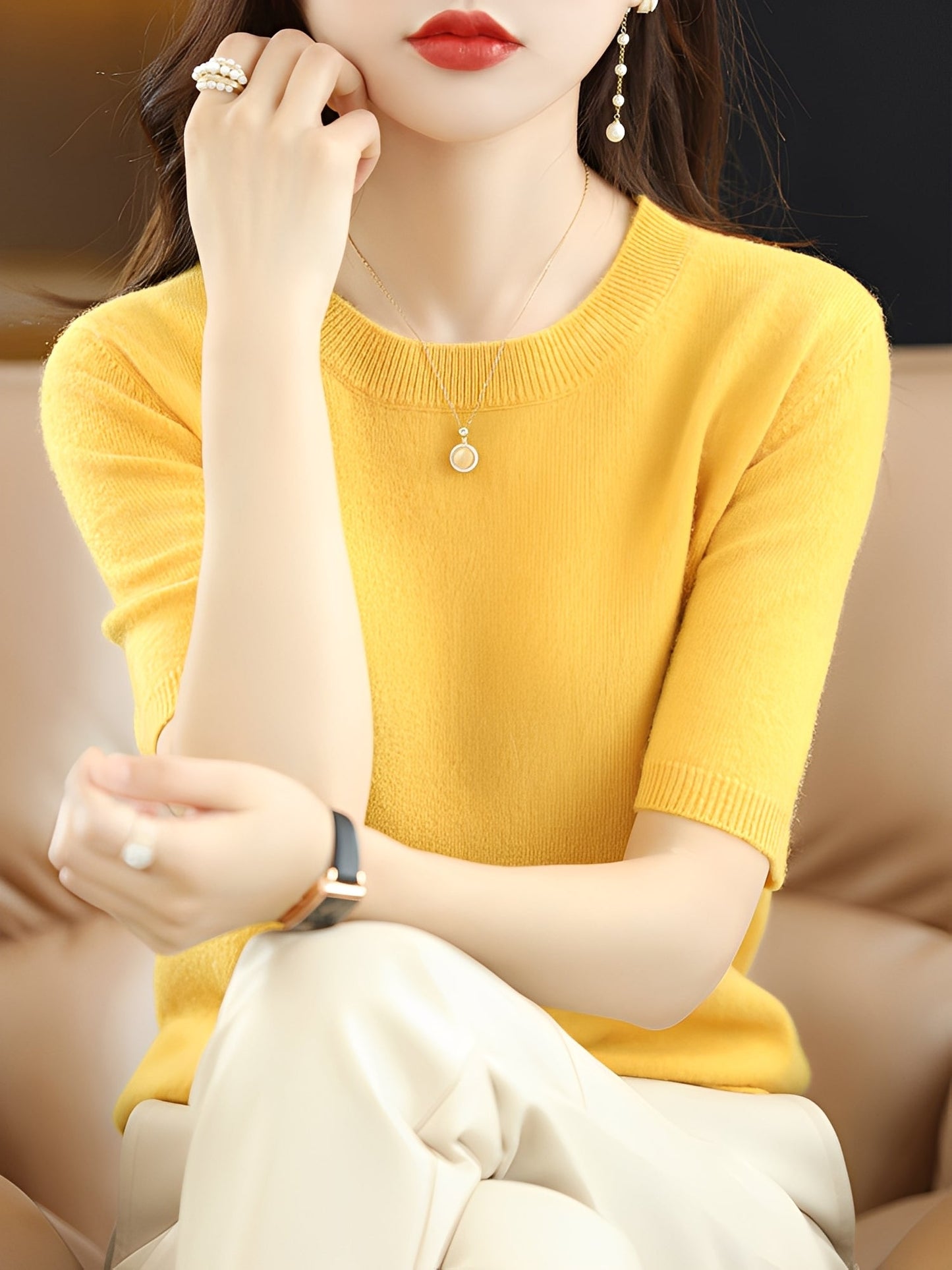 Blandine - Damenkurzarmpullover aus Strick