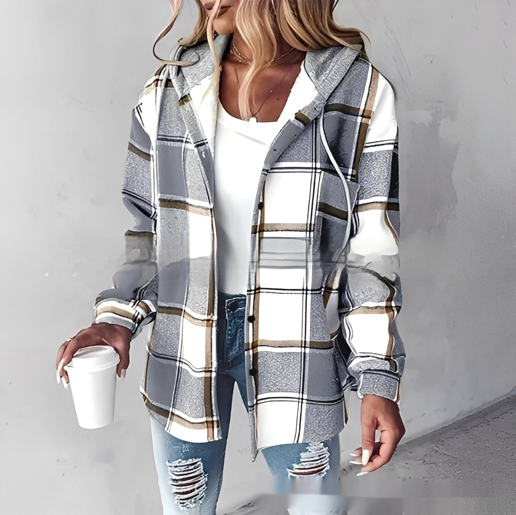 Éliette - Damen-Winterjacke mit Kapuze und Karomuster