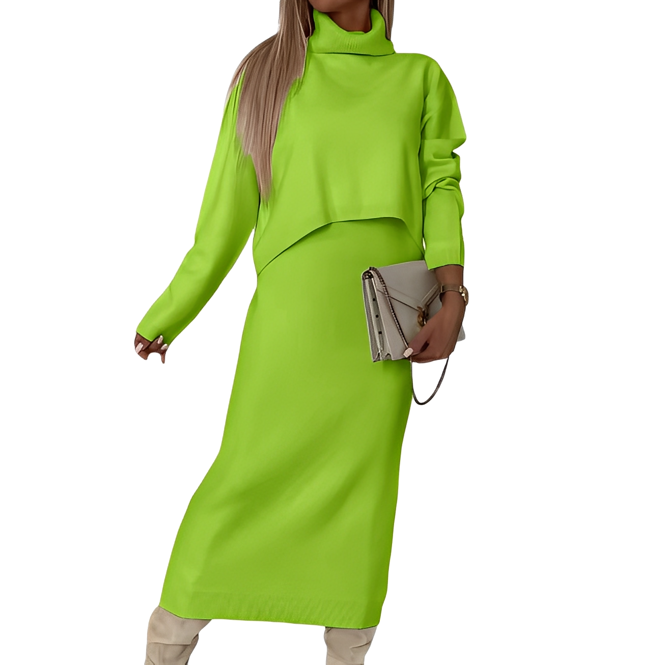Natalee - Modisches Damen-Set mit Rollkragenpullover und Rock