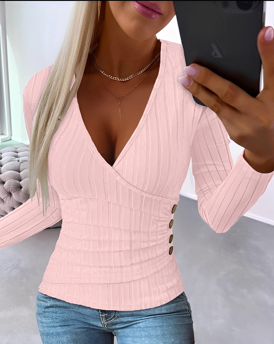 Annie - Gemütlicher Damen-V-Pullover mit Streifen