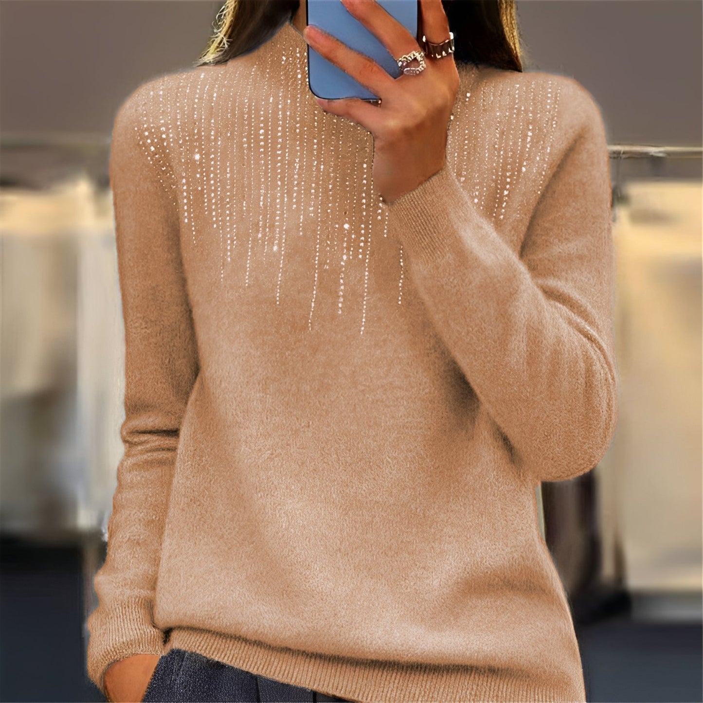 Lucia - Funkelnder Pullover mit halbem Rollkragen für Damen