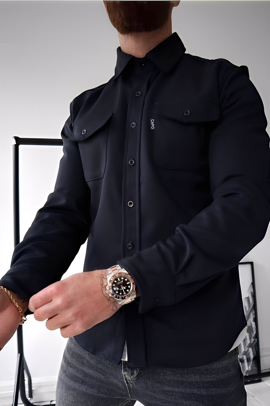 David - Lockeres Männerhemd mit Taschen