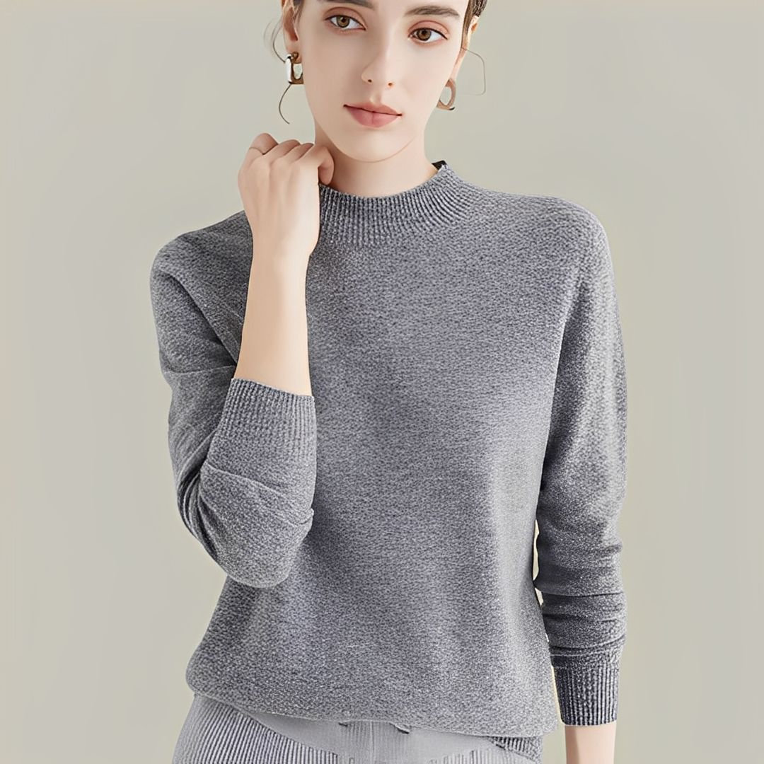 Martine - Eng anliegender Damen-Wollpullover mit hohem Kragen