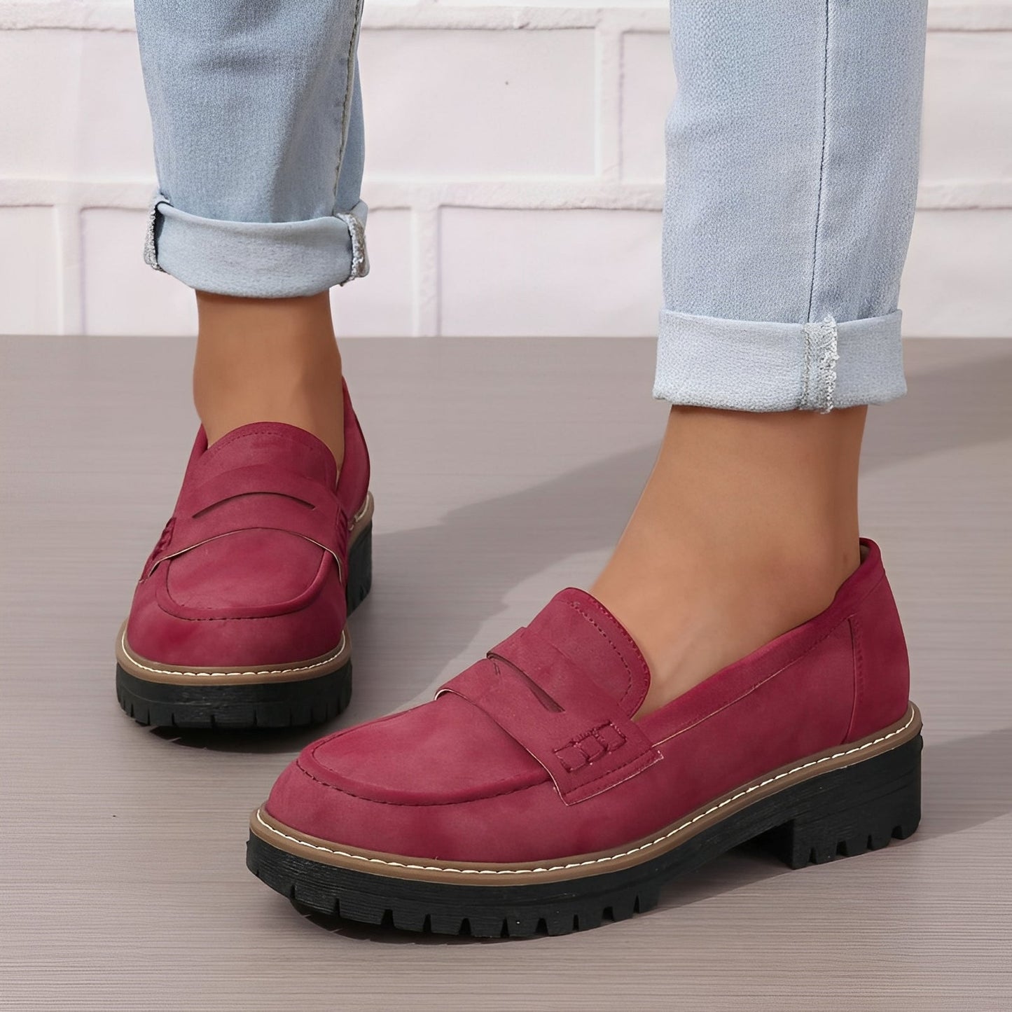 Elise - Damen Plateau-Loafer im eleganten, matten Design