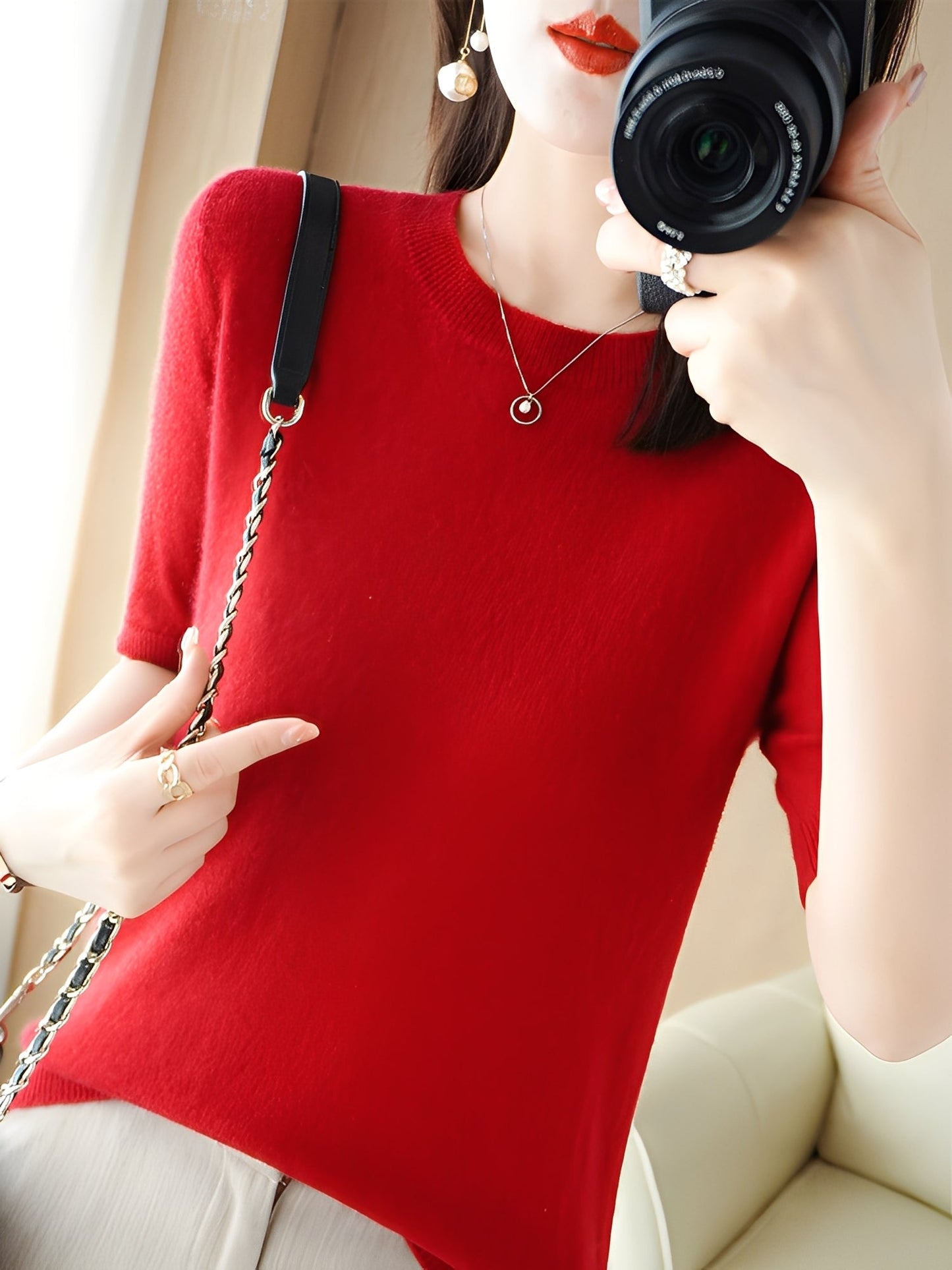 Blandine - Damenkurzarmpullover aus Strick