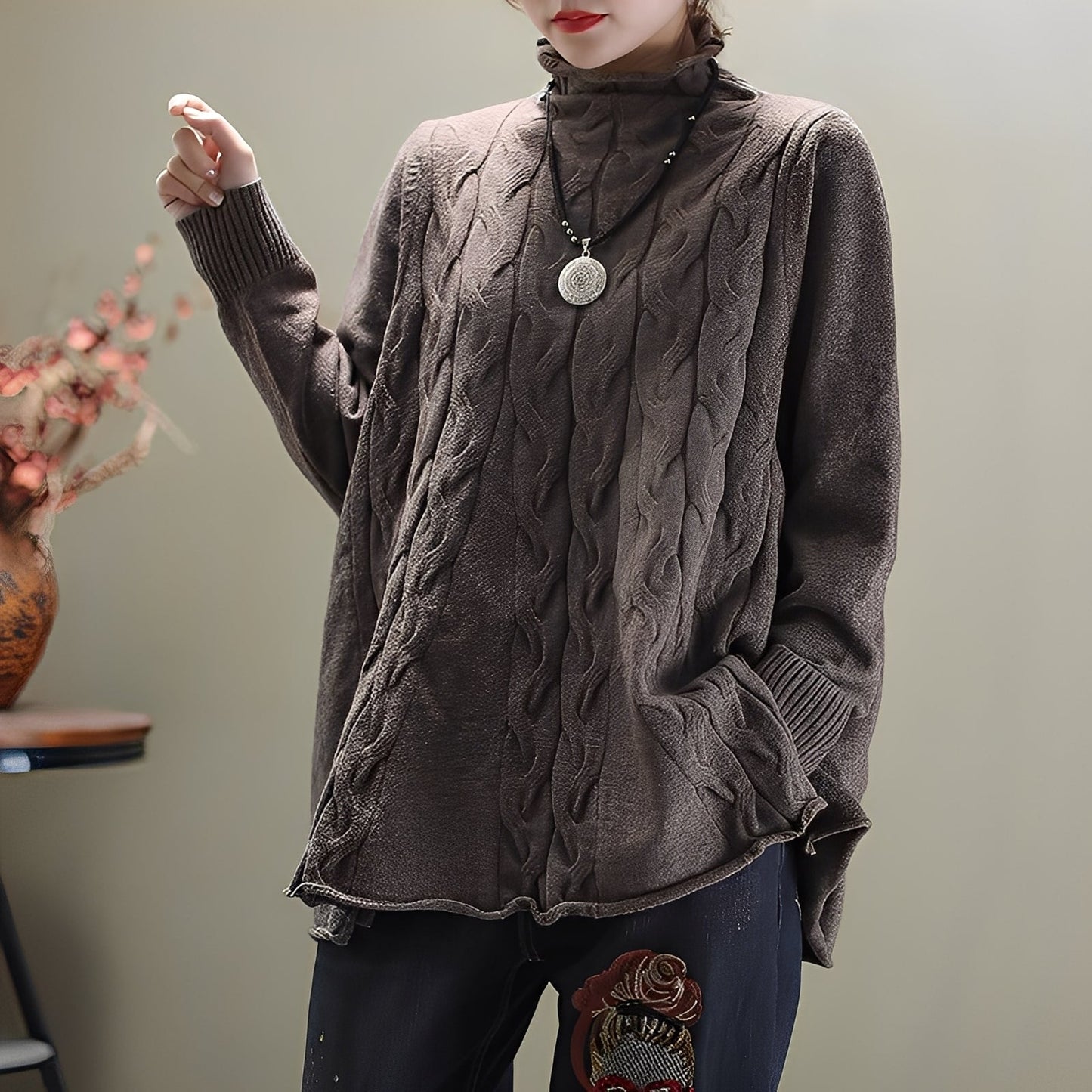 Merla - Bequemer Rollkragenpullover mit Seitenschlitz für Frauen
