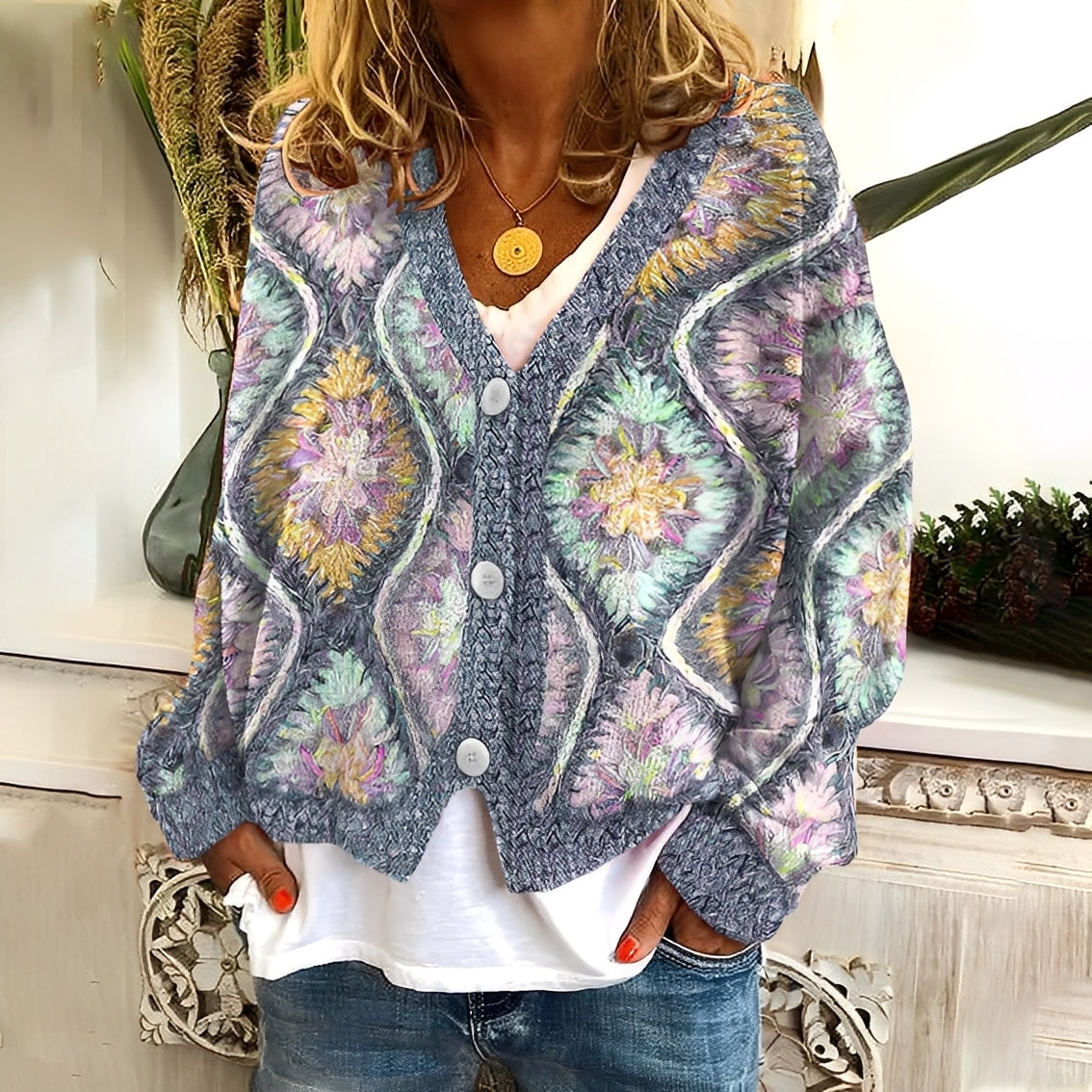 Nydia - Bequemer, weicher Damenpullover mit Muster