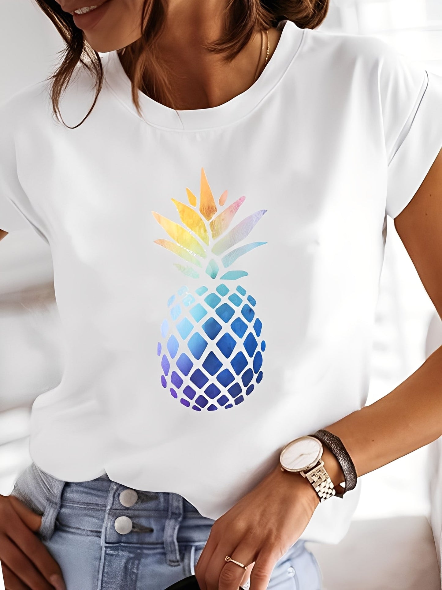 Annalise - Damen-Shirt mit Mustern und kurzen Ärmeln