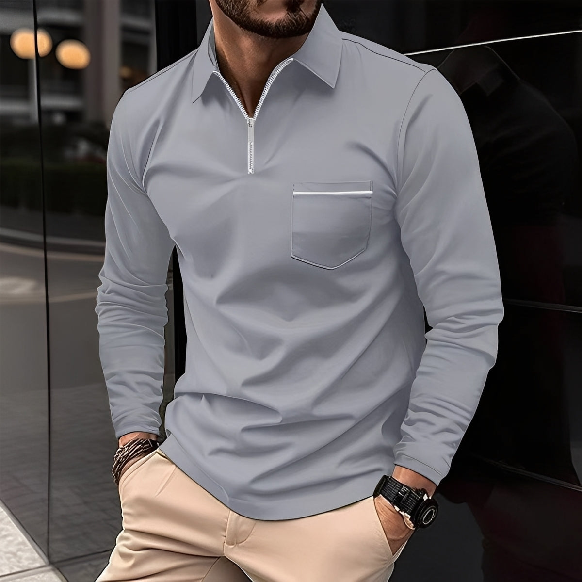 Bernard - Bequemes Langarmhemd mit Brusttasche für Herren