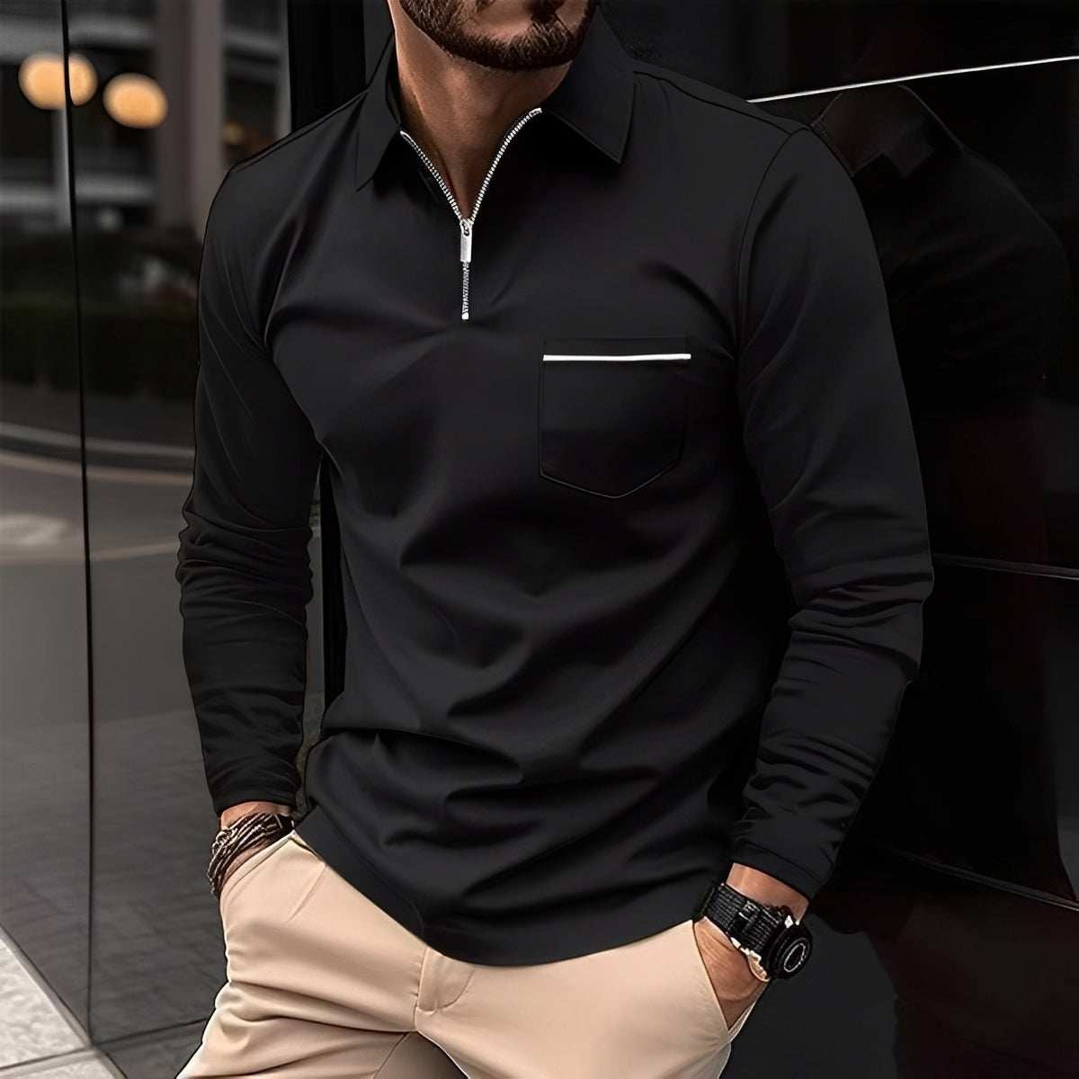 Bernard - Bequemes Langarmhemd mit Brusttasche für Herren