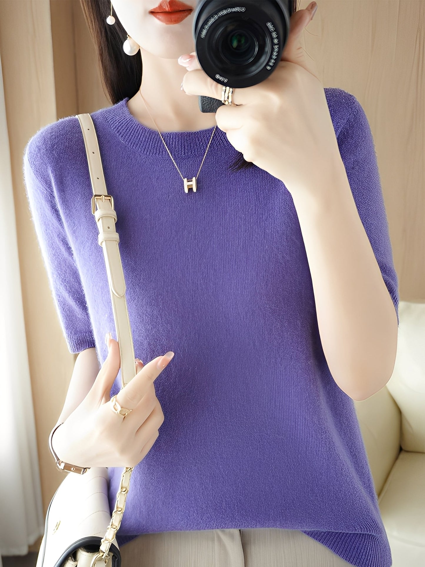 Blandine - Damenkurzarmpullover aus Strick