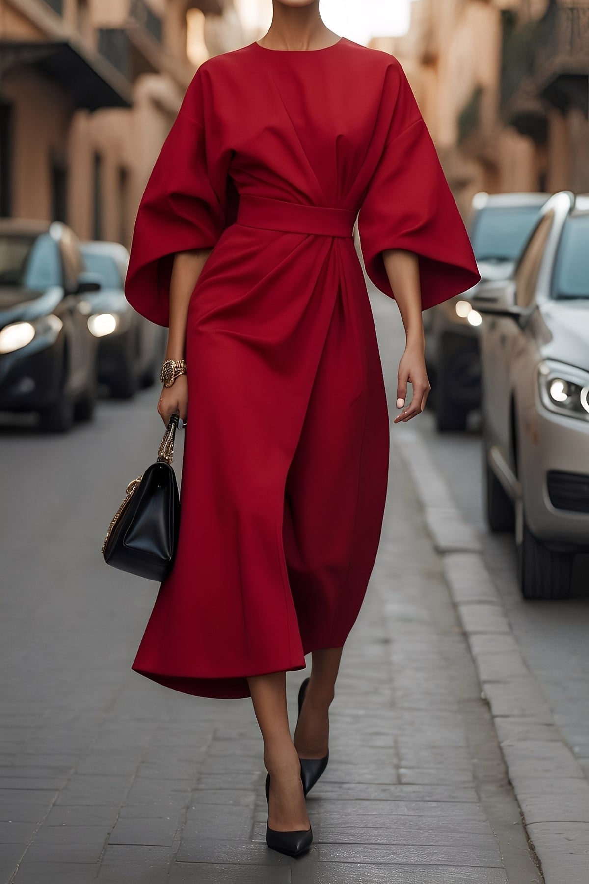 Elena - Schickes, lässig fallendes Damenkleid mit Gürtel