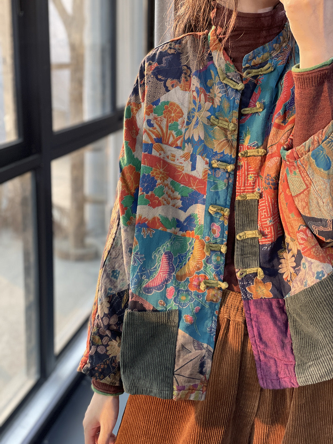 Charisse - Klassischer Mantel im ethnischen Stil mit Taschen für Damen
