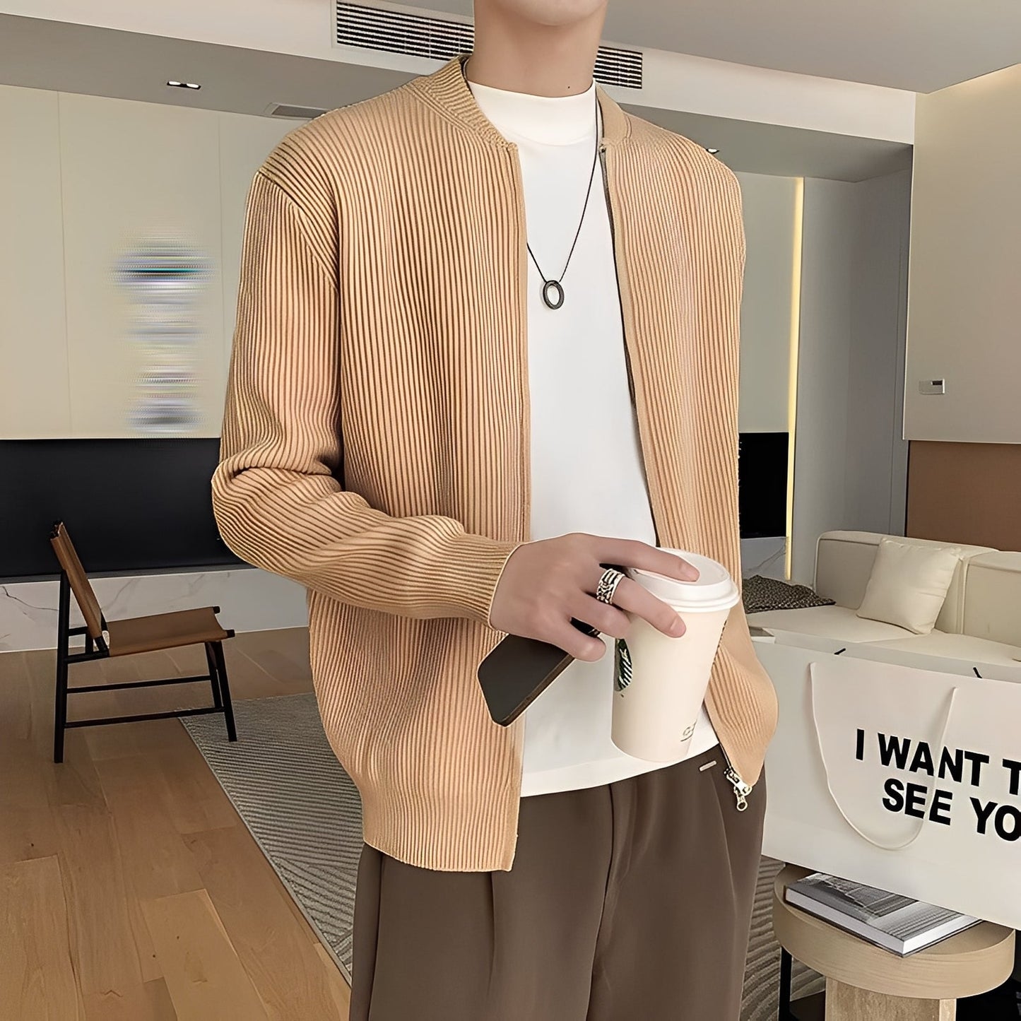 Damon - Herren-Strickpullover im Retro-Stil mit Reißverschluss