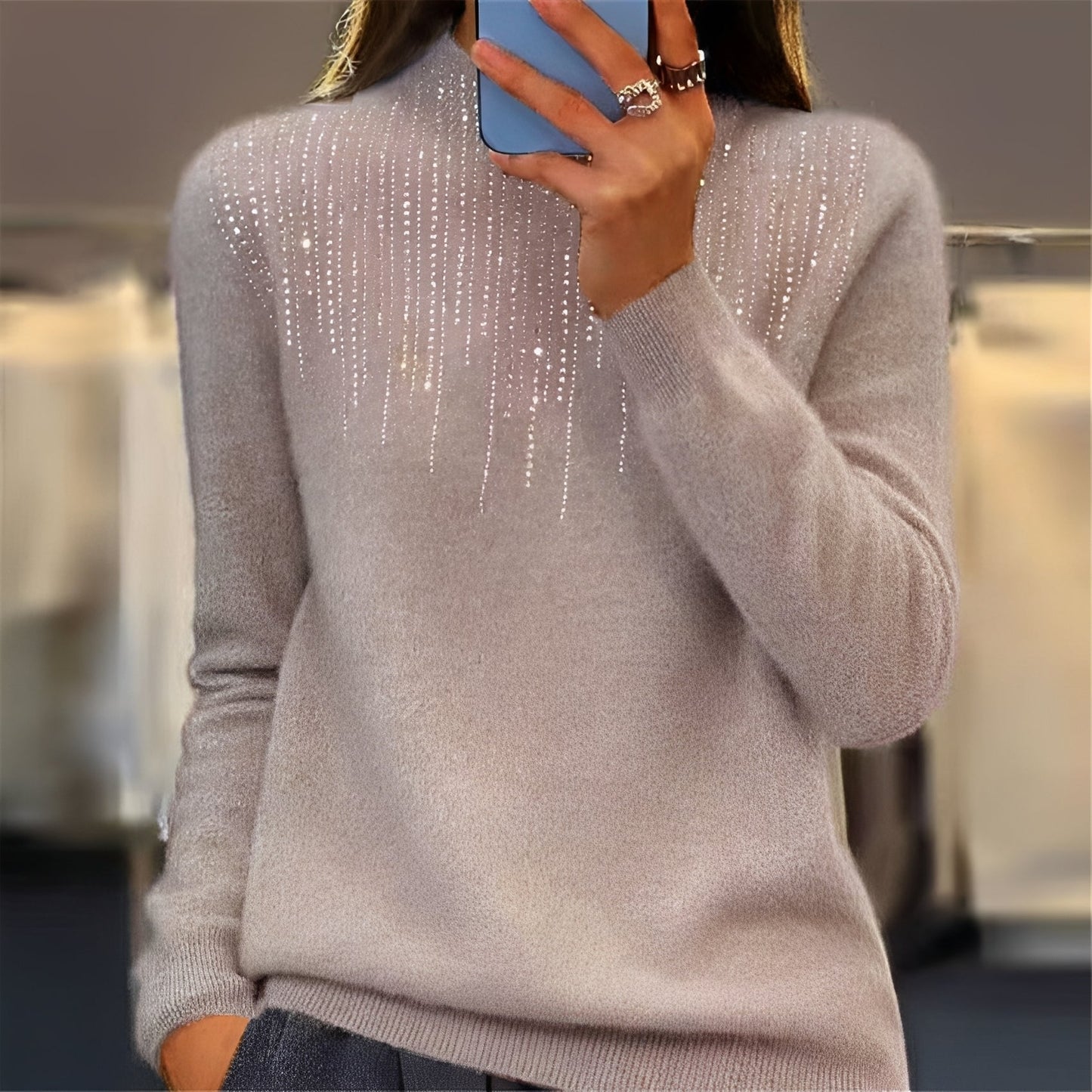 Lucia - Funkelnder Pullover mit halbem Rollkragen für Damen