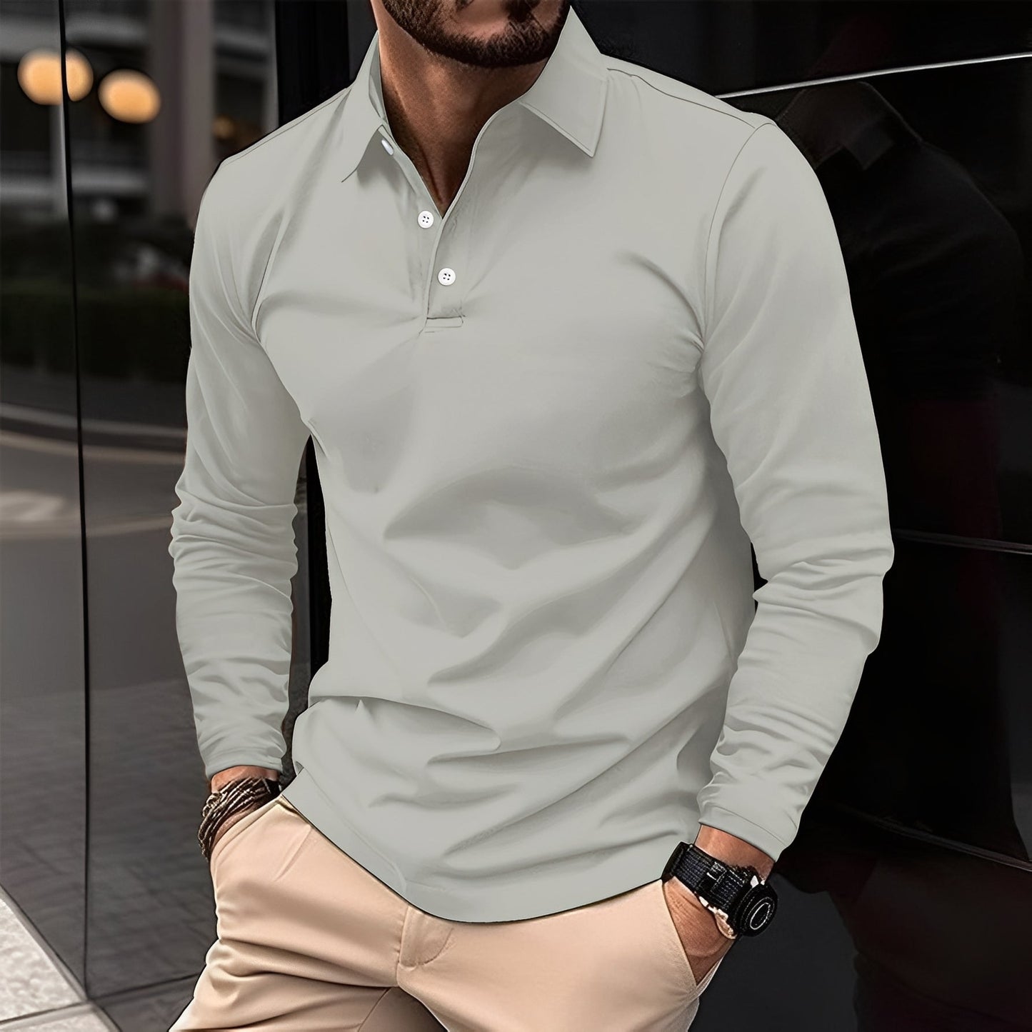 Dudley - Bequemes Poloshirt für Männer mit langen Ärmeln und Knöpfen