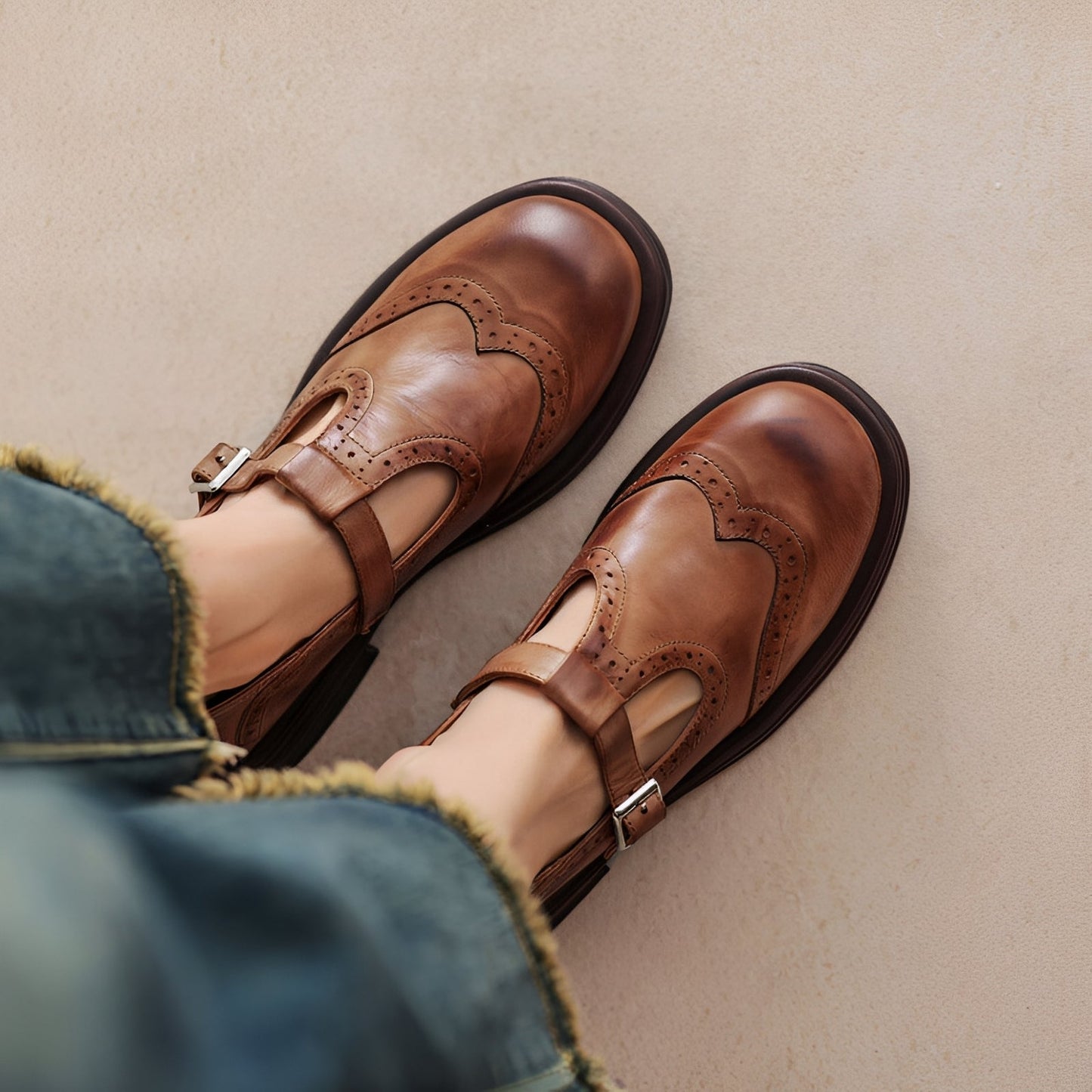 Erika - Dicke Leder-Retro-Schuhe für Damen