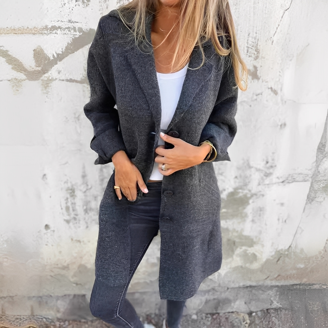 Odile - Langer, lässiger Damenmantel mit Revers