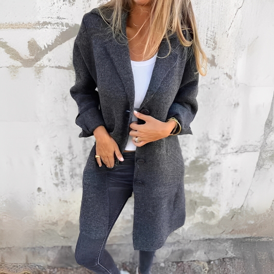 Odile - Langer, lässiger Damenmantel mit Revers