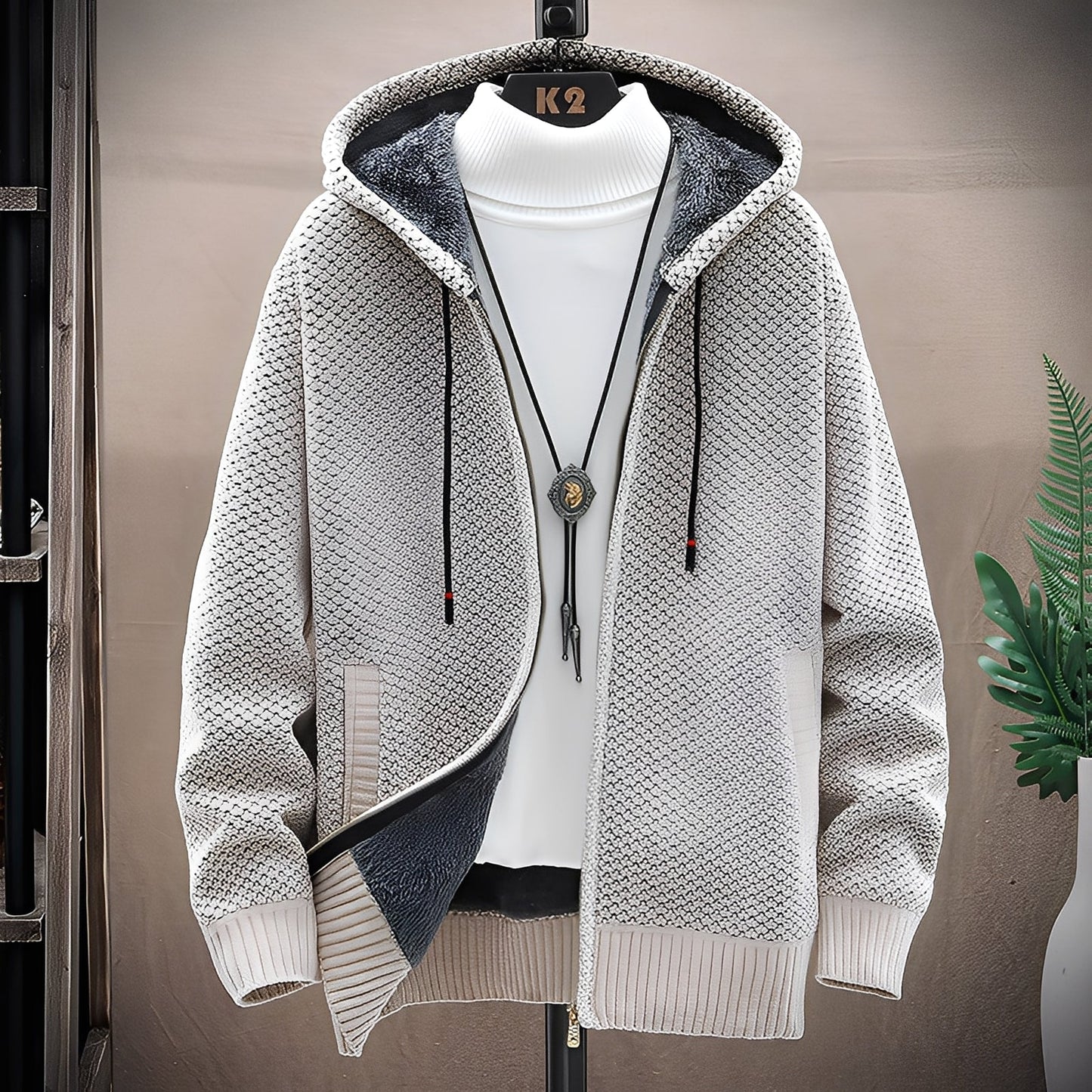 Roni - Herren-Strickkapuzenpullover mit Fleecefutter im modernen Stil