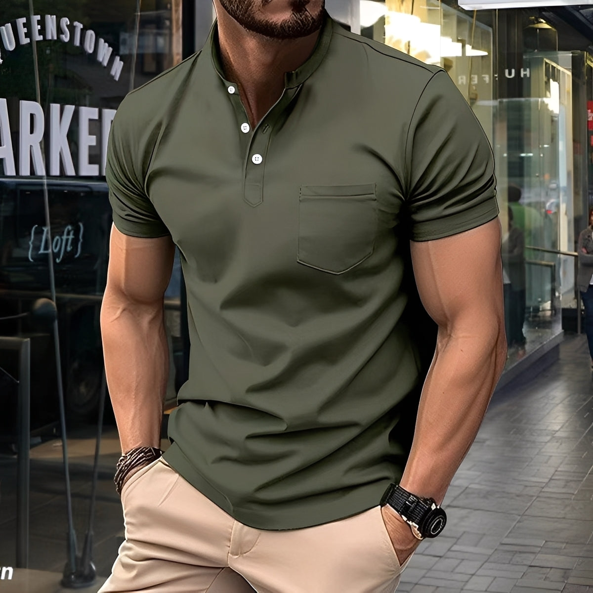 Darwin - Bequemes, leichtes Herren-Polo mit halbem Kragen
